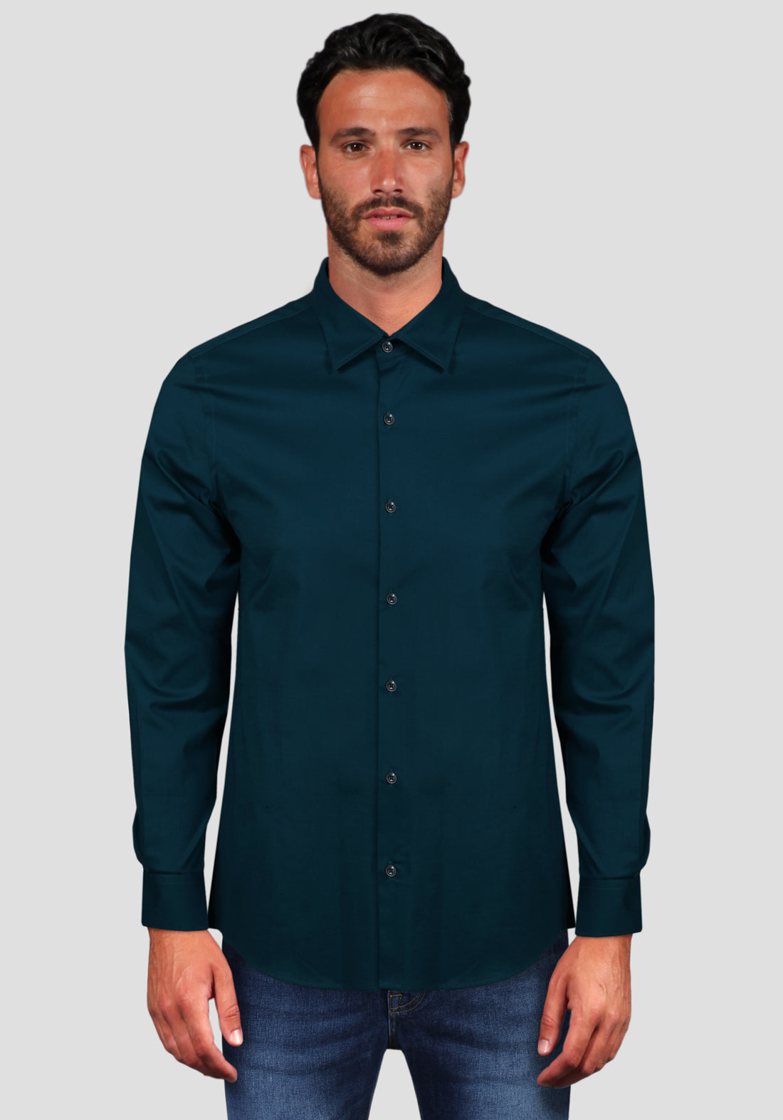 Slim Fit Shirt with French Collar -Blue-