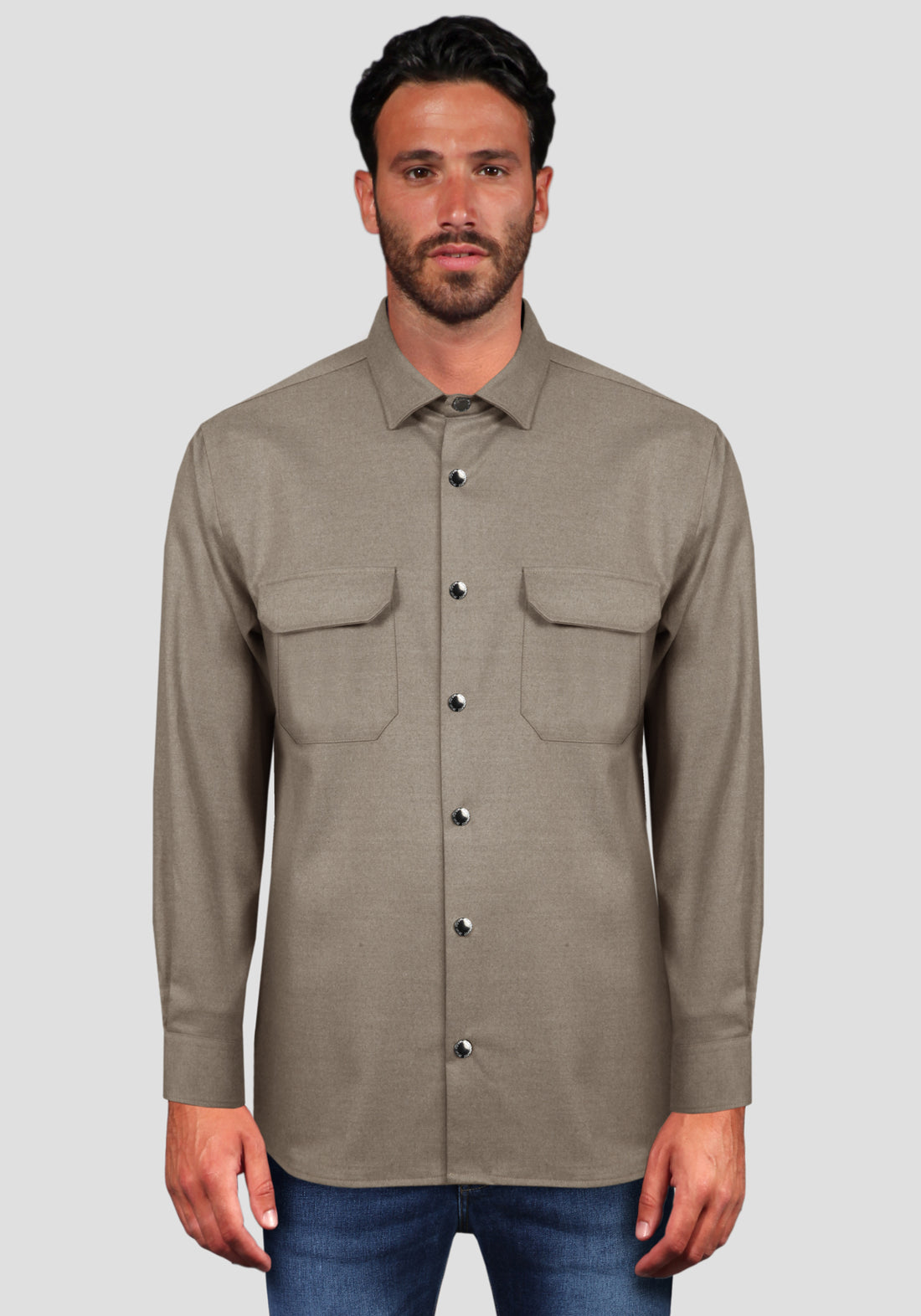 Shirt with snap buttons -Beige-