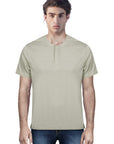 Half sleeve T-shirt with covered buttons