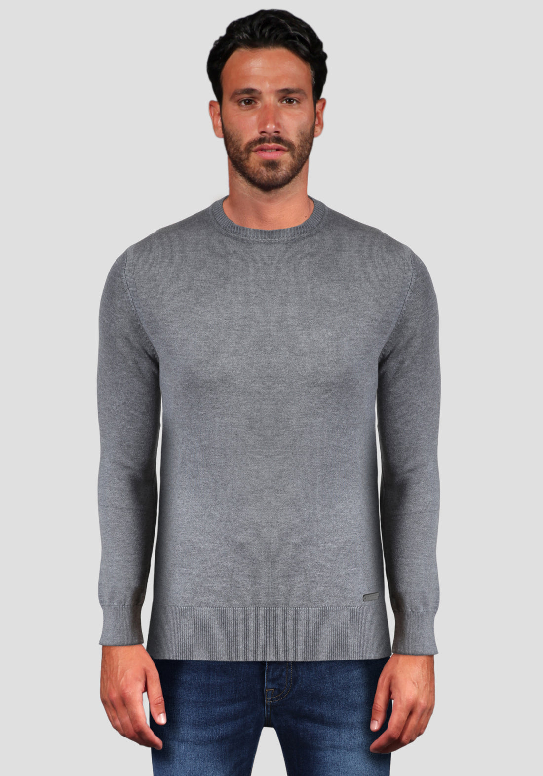 Elastic round neck sweater in Viscose - Grey