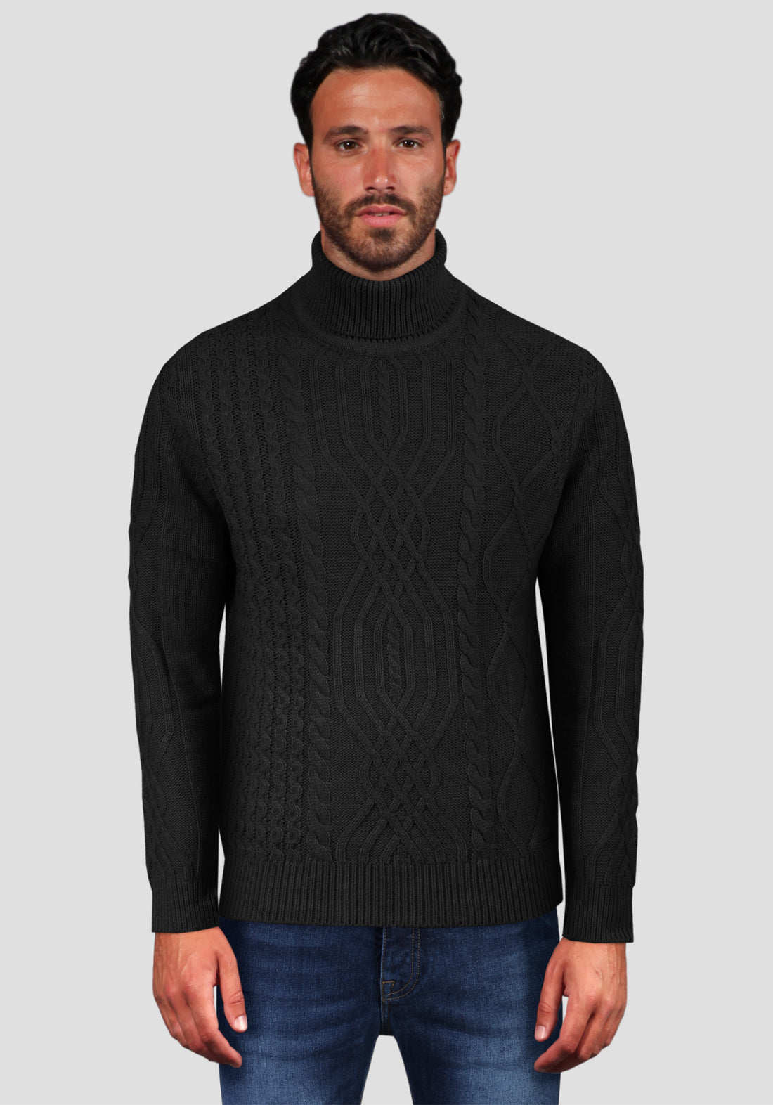High neck sweater with braid - Black