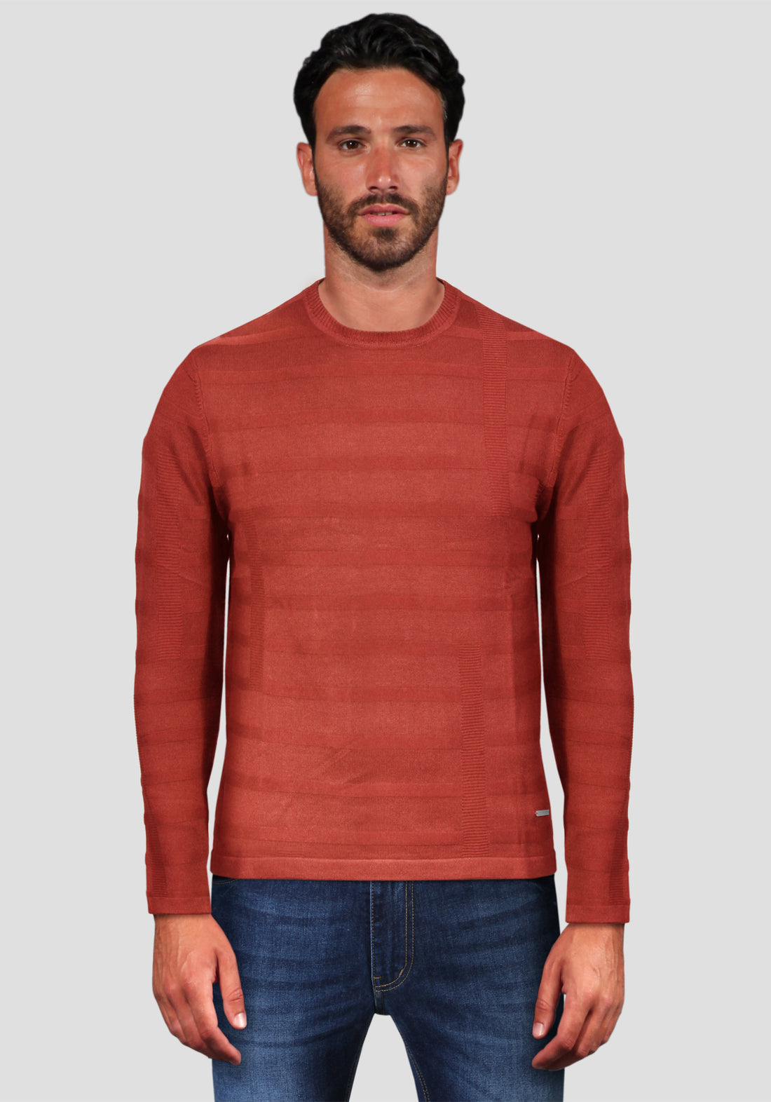 Elastic round neck sweater in Viscose - Brick