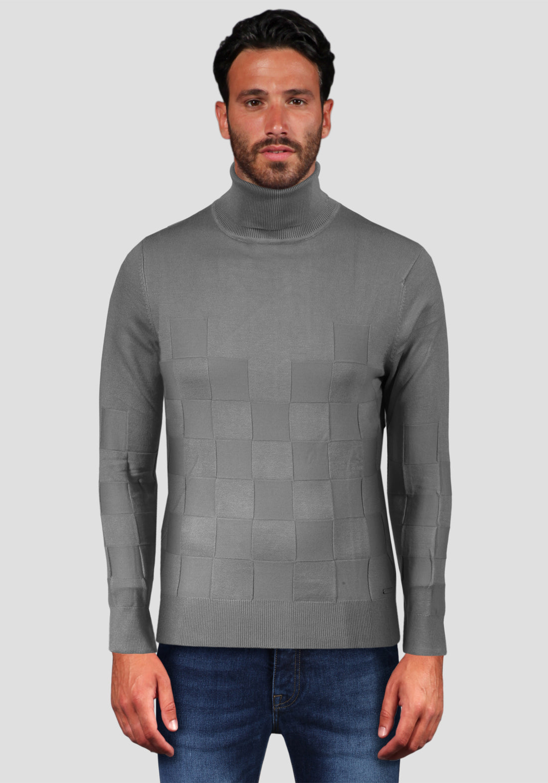 High neck elastic viscose sweater - Grey