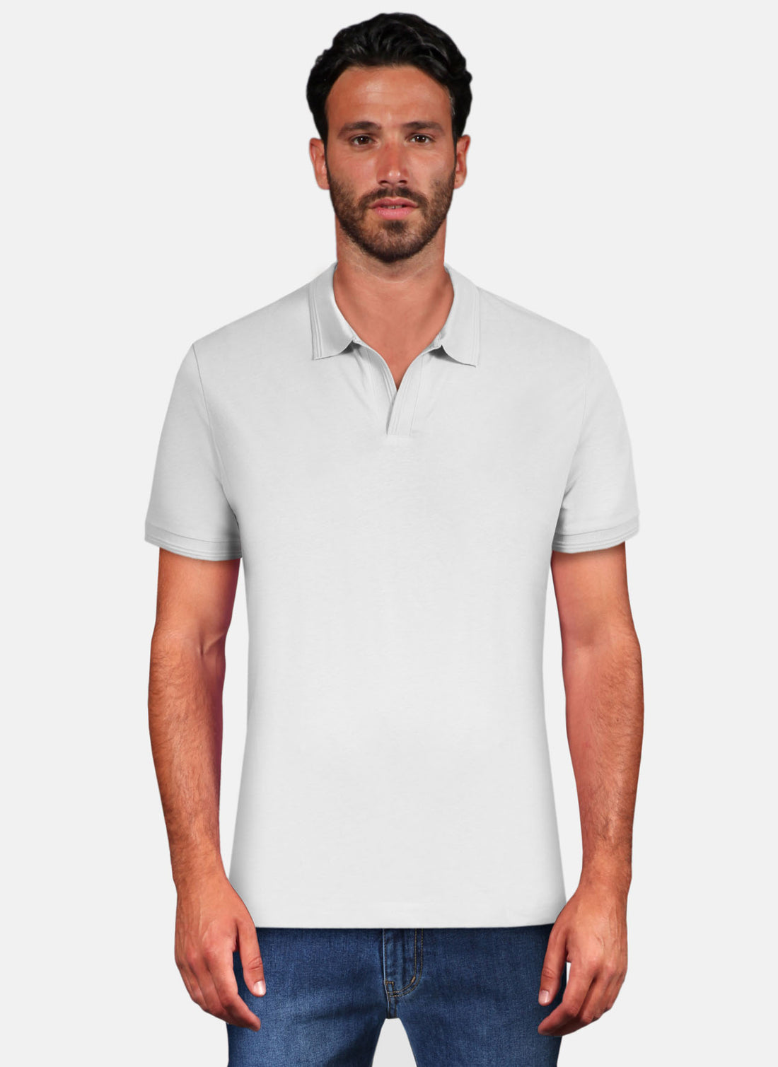 Cotton Polo Shirt Without Buttons - White