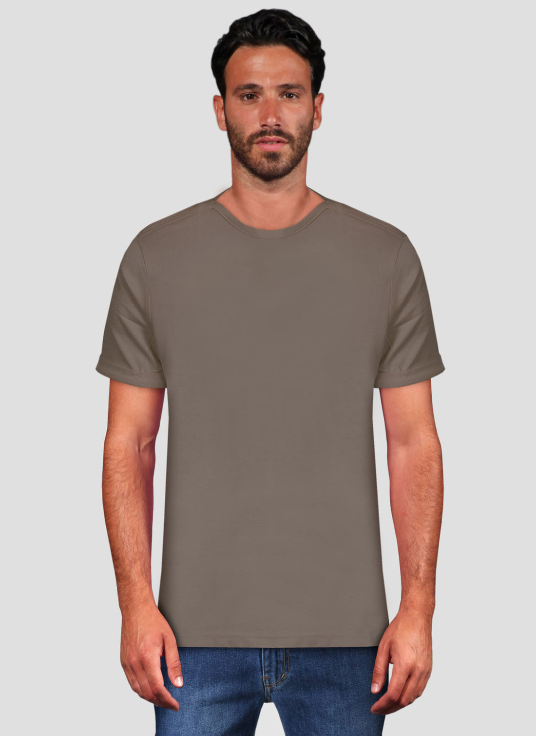 Boat Neck Half Sleeve T-Shirt - Brown