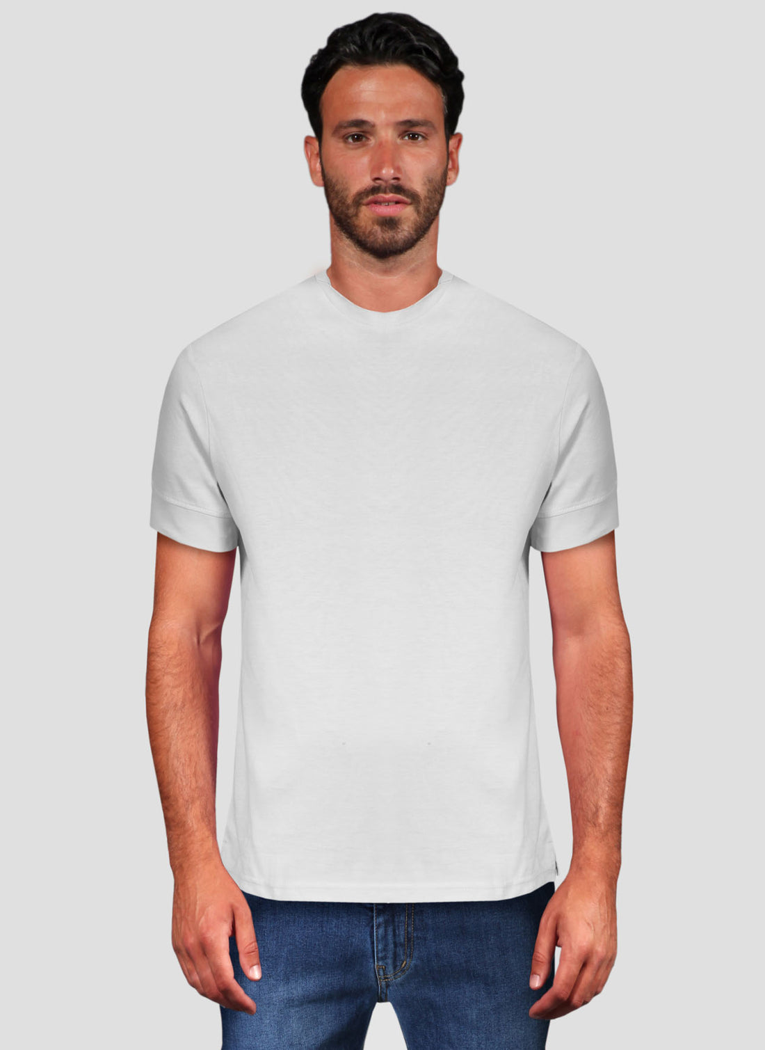 T-Shirt Mezza Manica Giro Collo Taglio Vivo - Bianco