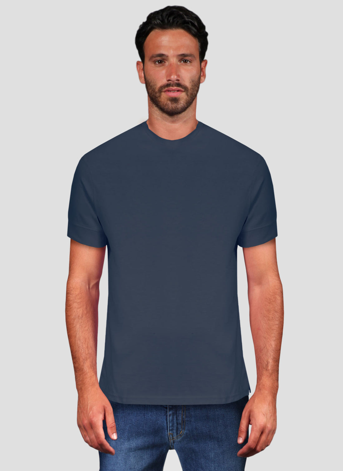 T-Shirt Mezza Manica Giro Collo Taglio Vivo - Blue