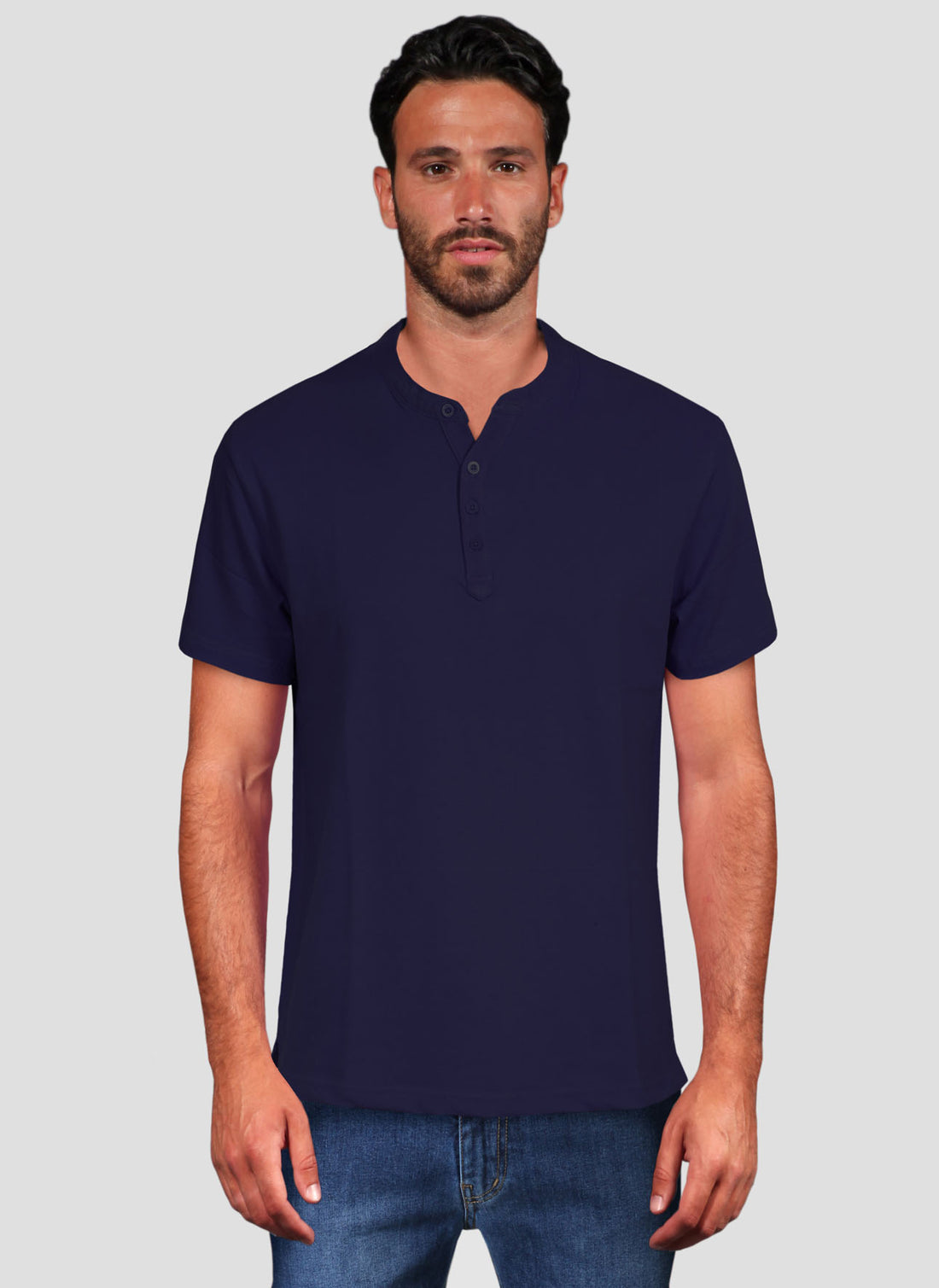 Serafino Half Sleeve Cotton T-Shirt - Blue