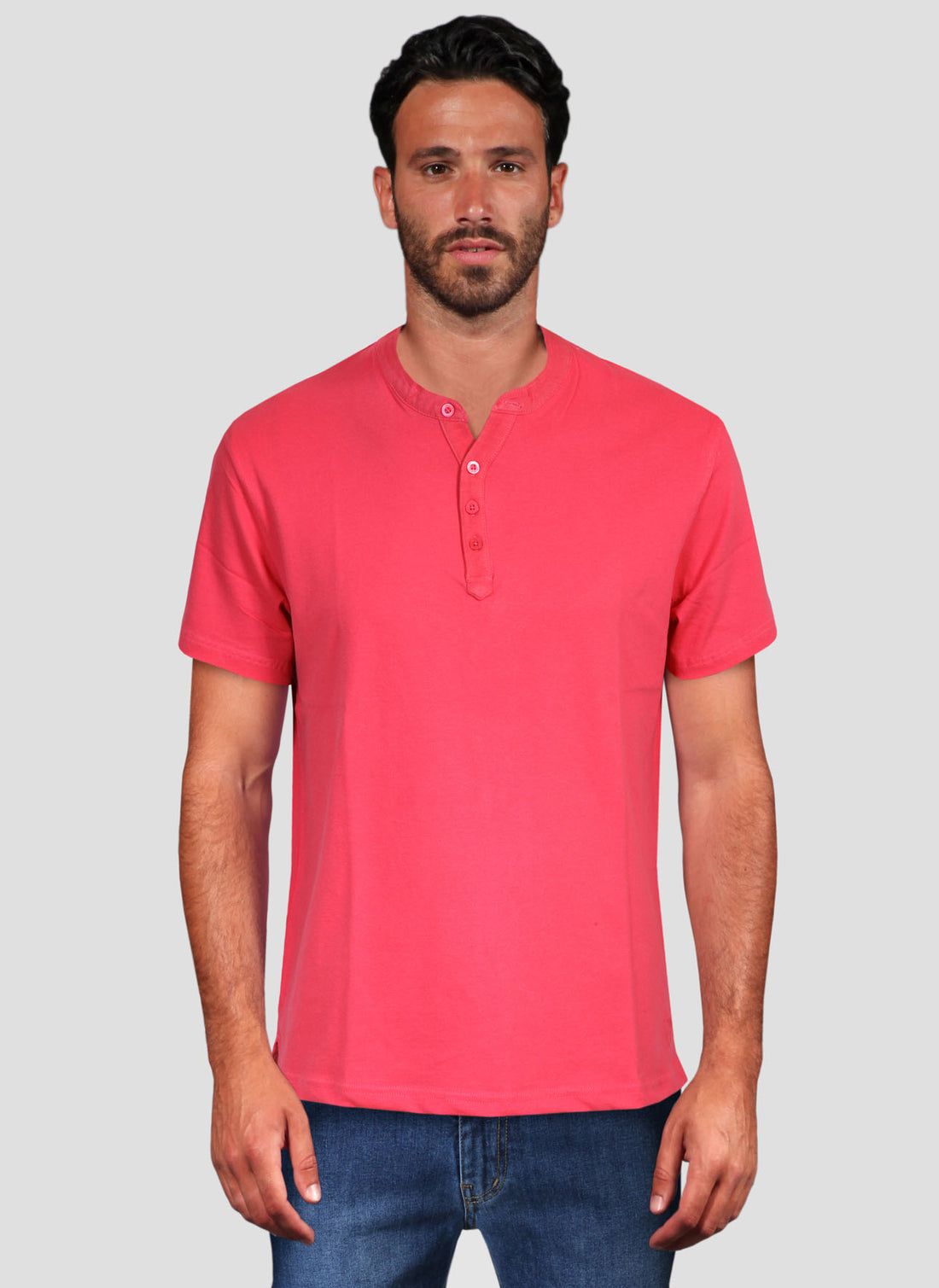 T-Shirt Serafino Mezza Manica in Cotone - Corallo