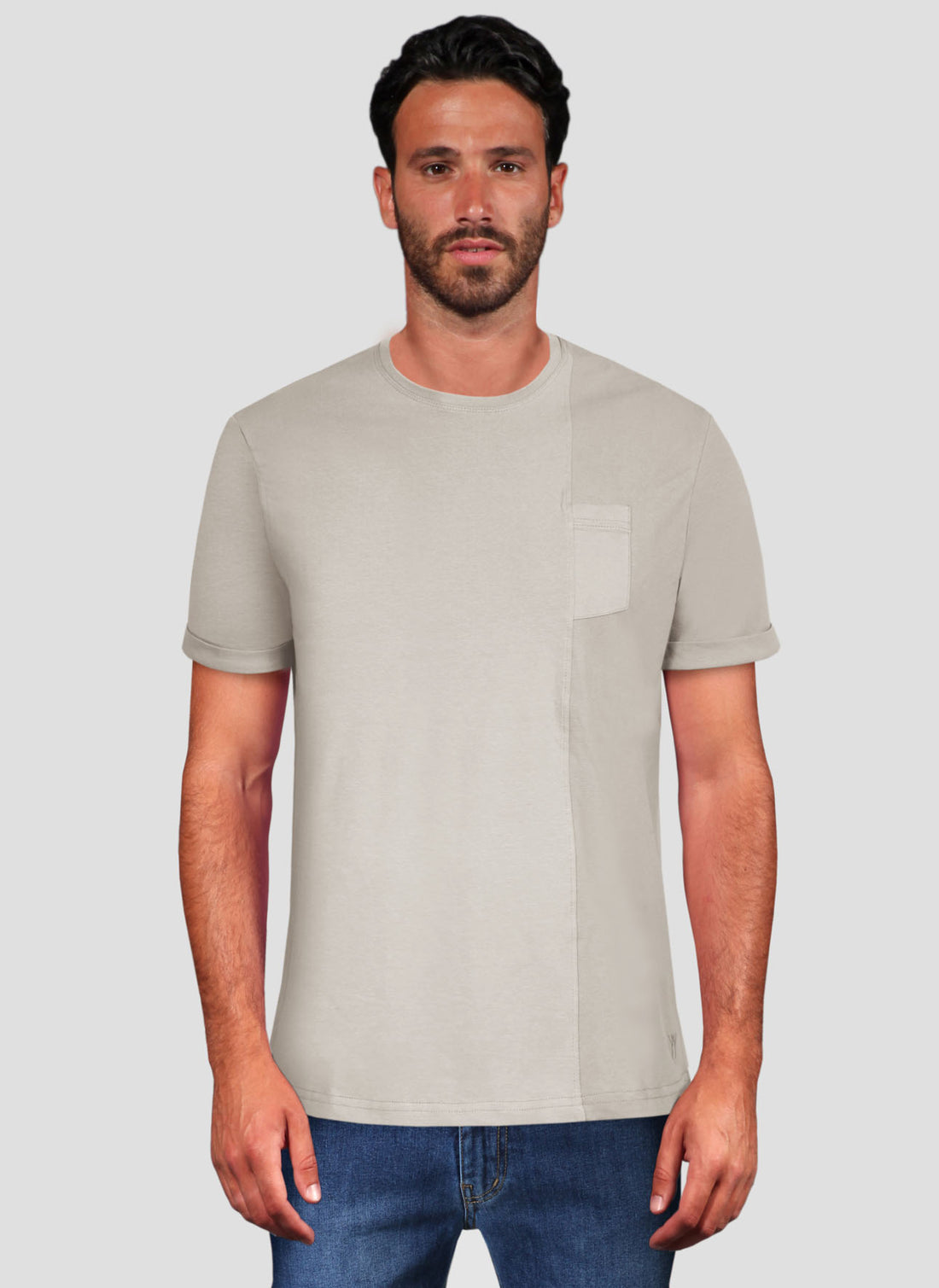 Double Fabric Round Neck T-Shirt - Beige