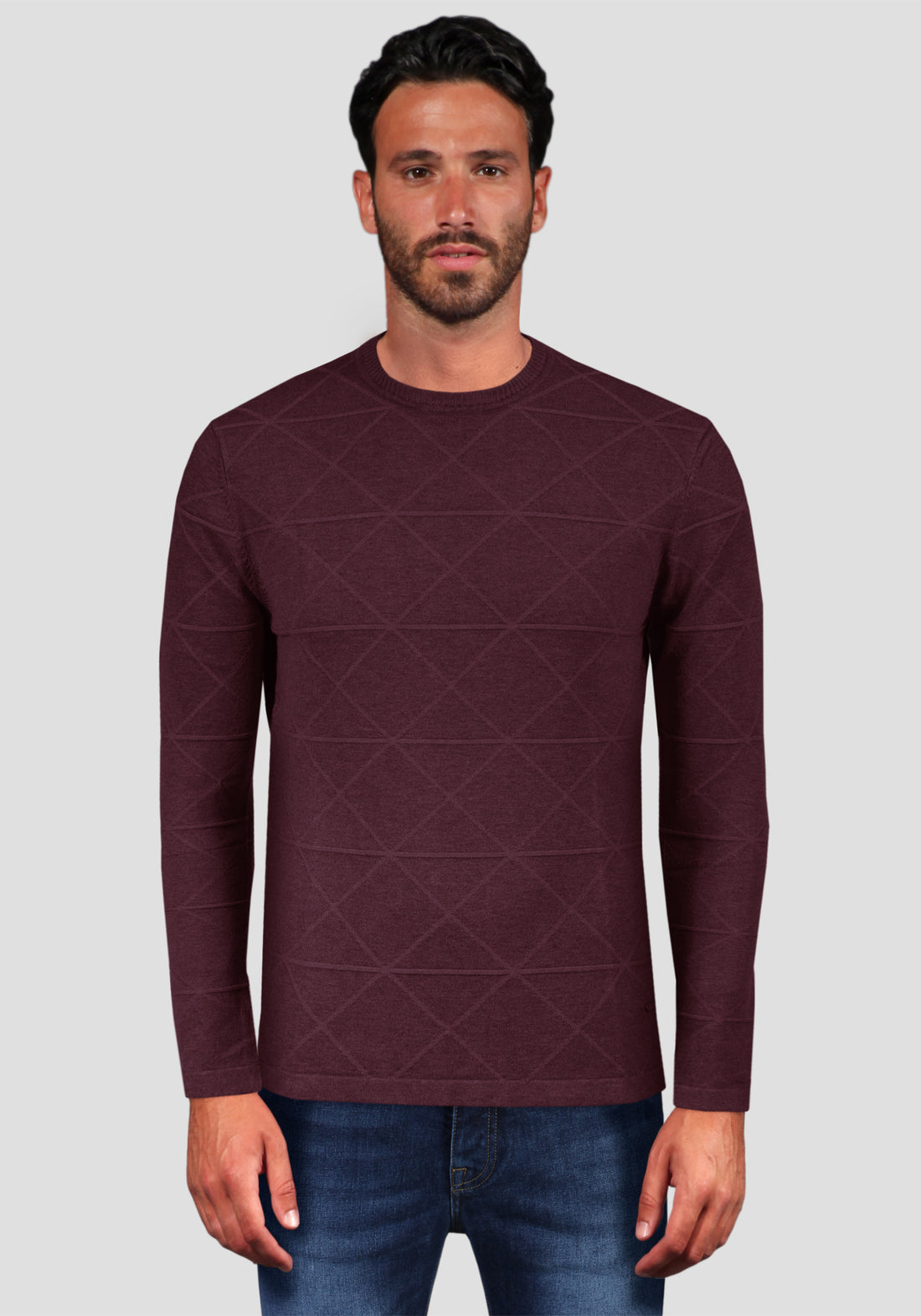 Round neck sweater in elastic viscose - Bordeaux