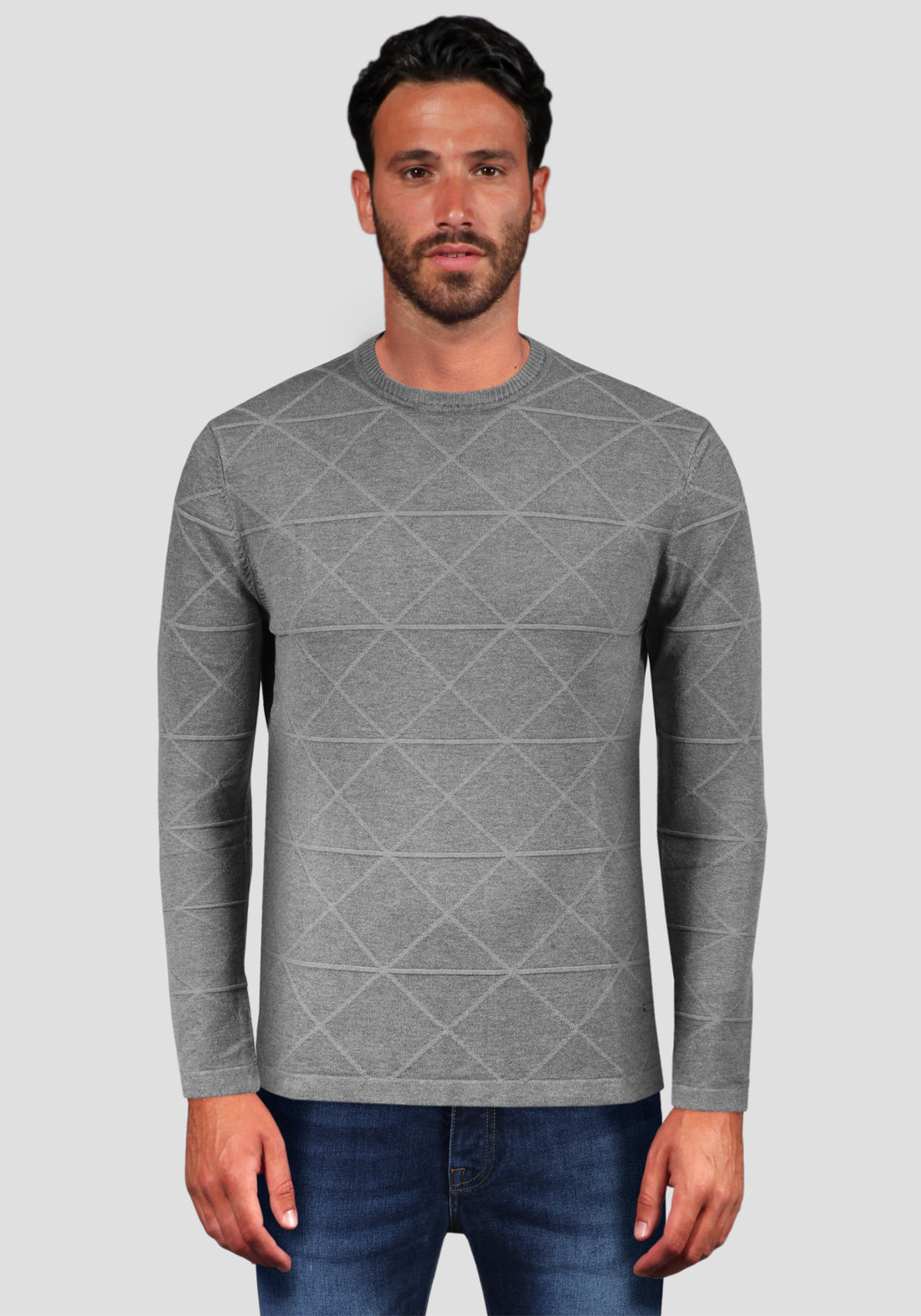 Round neck sweater in elastic viscose - Grey
