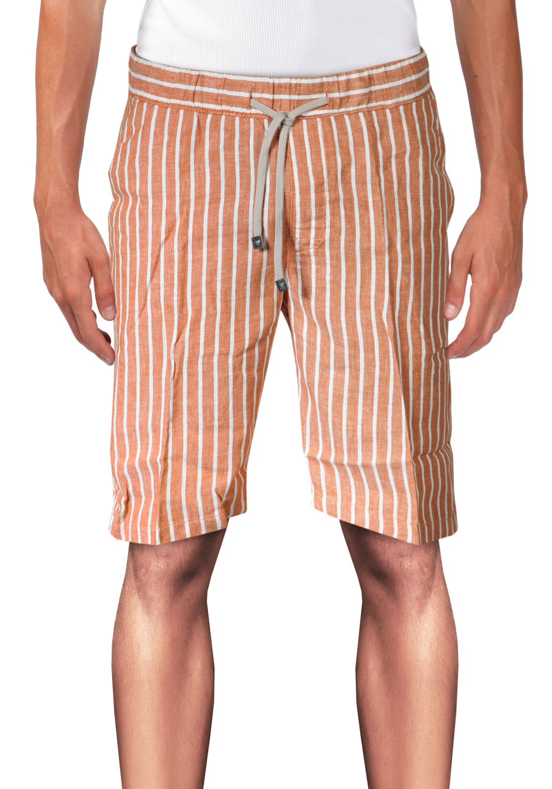 Striped Bermuda shorts with lace in Linen - Orange