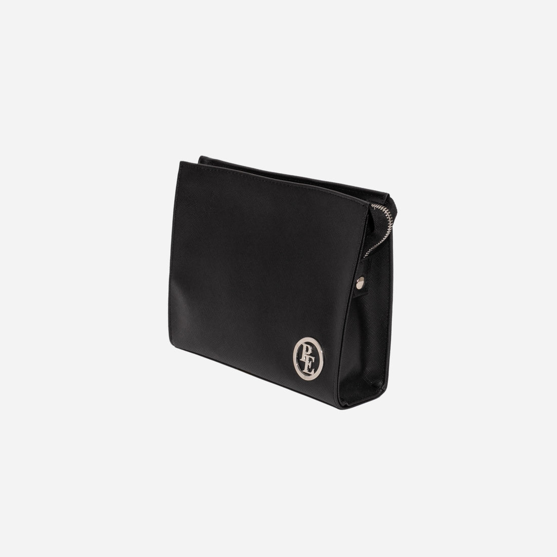 Saffiano Leather Rigid Clutch Bag - Black