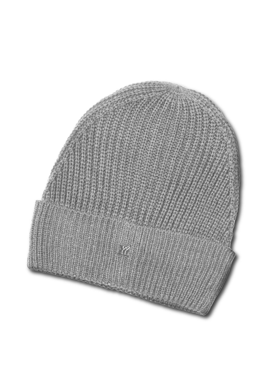 Ribbed wool cap with metal logo - Pearl Grey