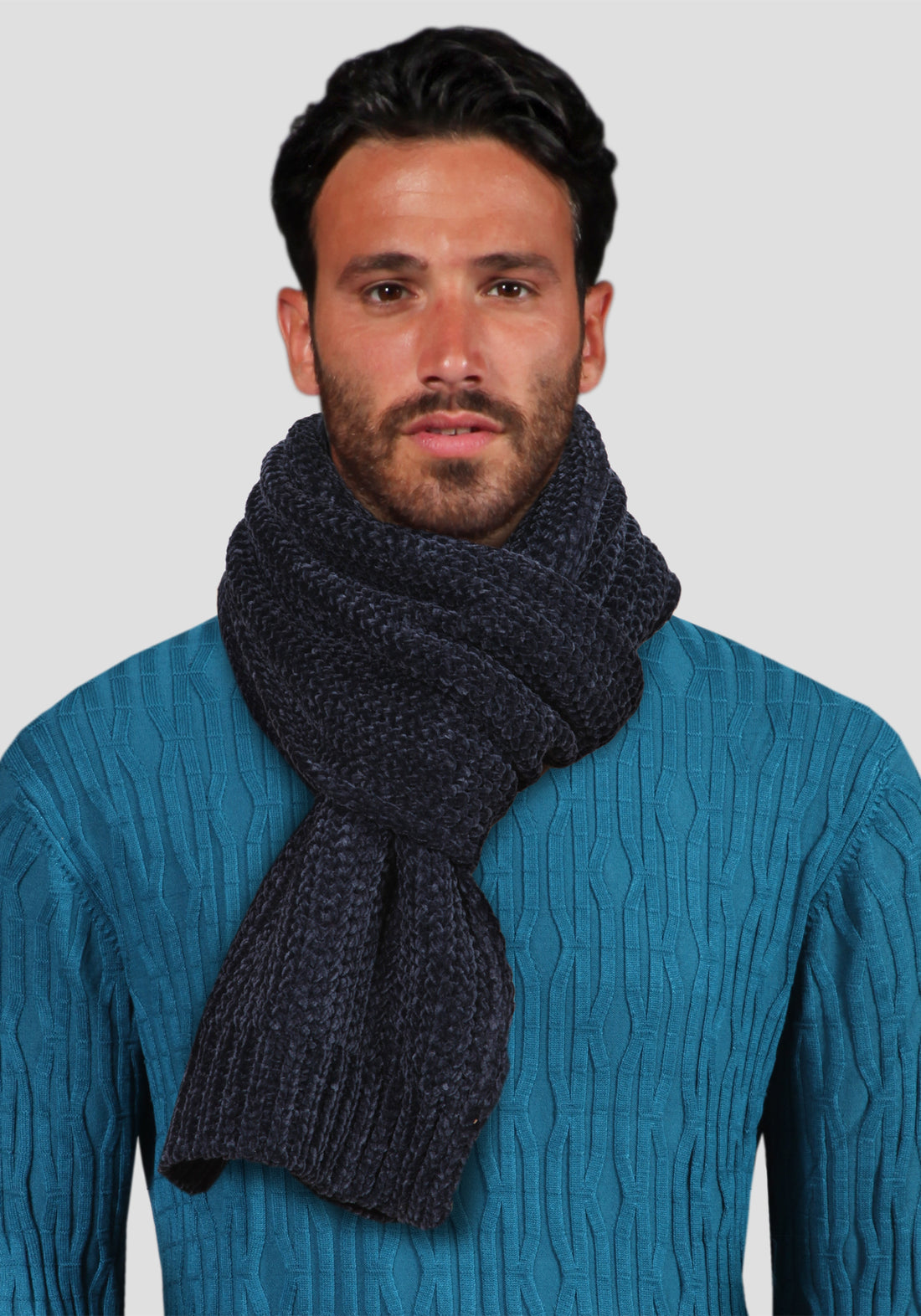 Smooth ribbed chenille scarf - Blue
