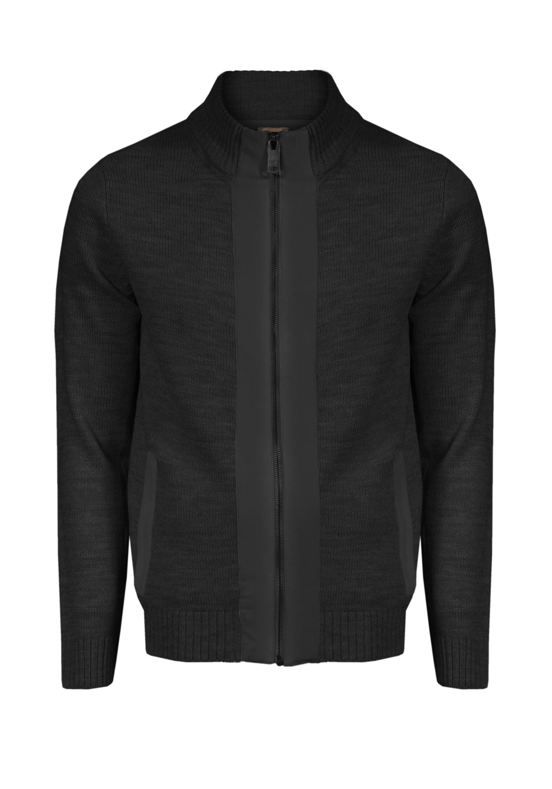Contrast Suede Cardigan Sweater - Black