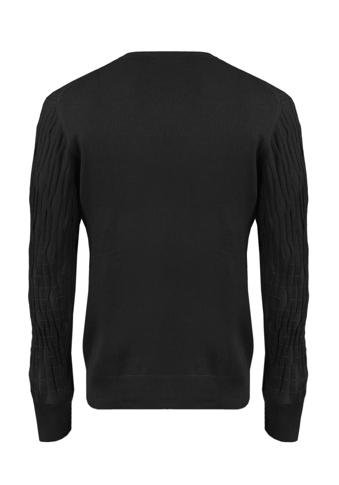 Round-neck sweater in viscose with relief finishing -Black-