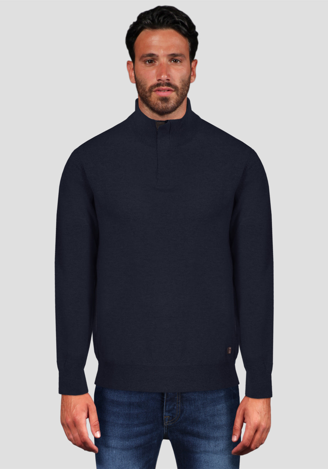 Sweater with contrasting suede zip closure - Blue
