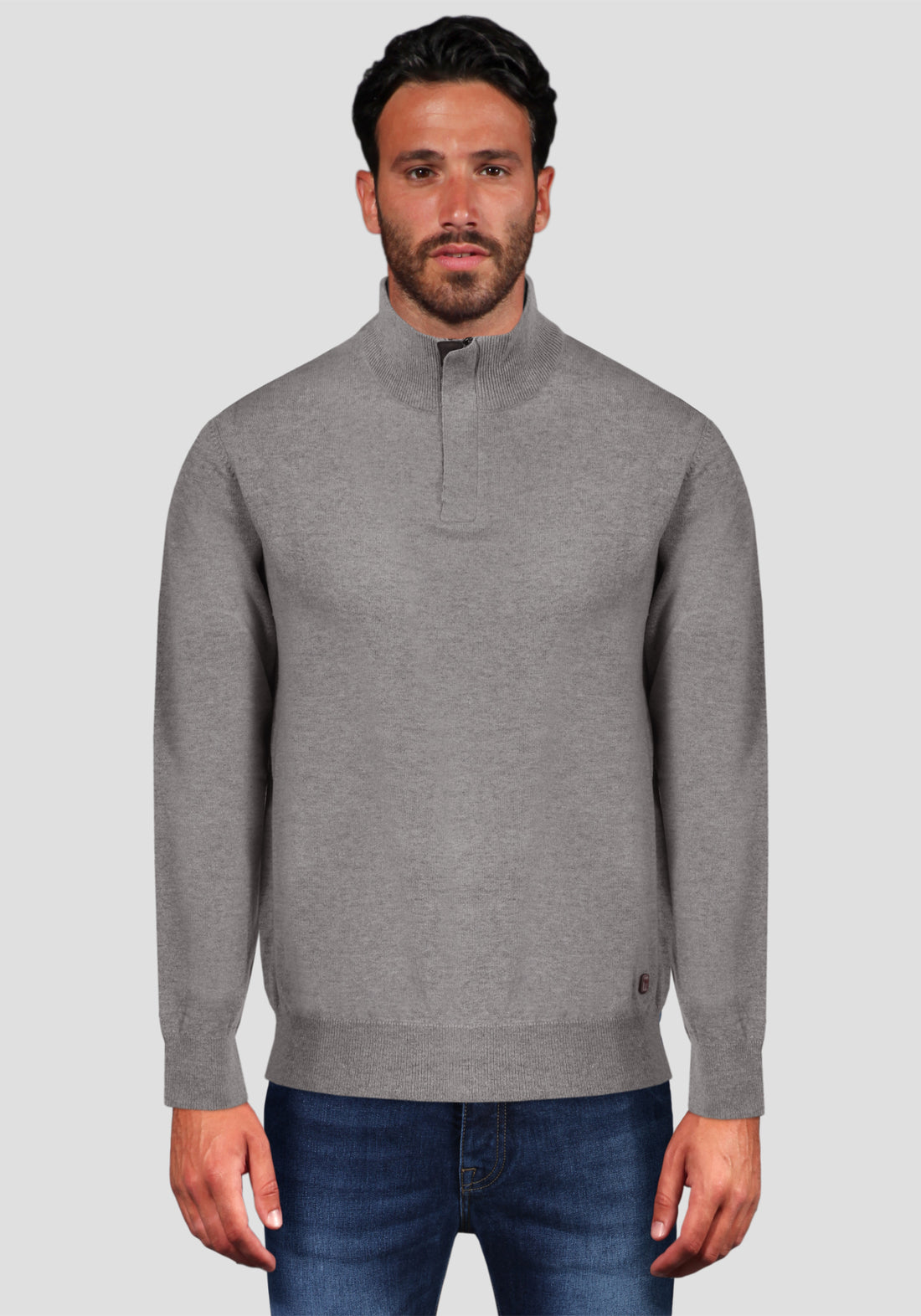 Contrast suede - dove gray zip closure sweater