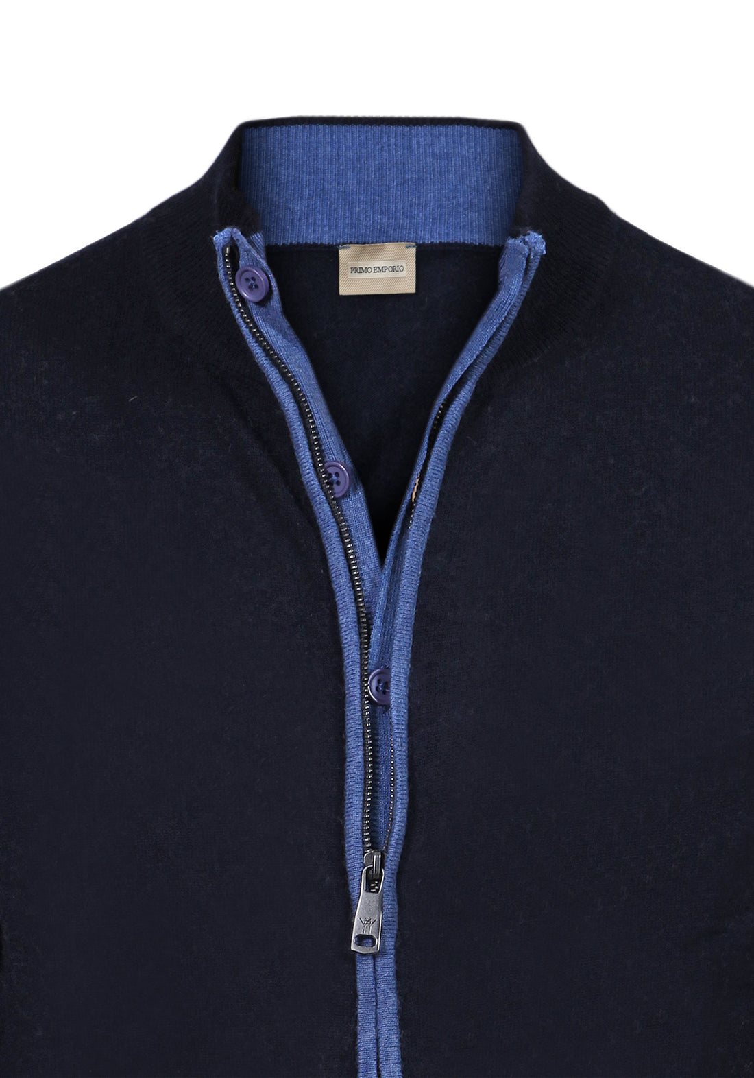 Contrast color full zip cardigan - Blue