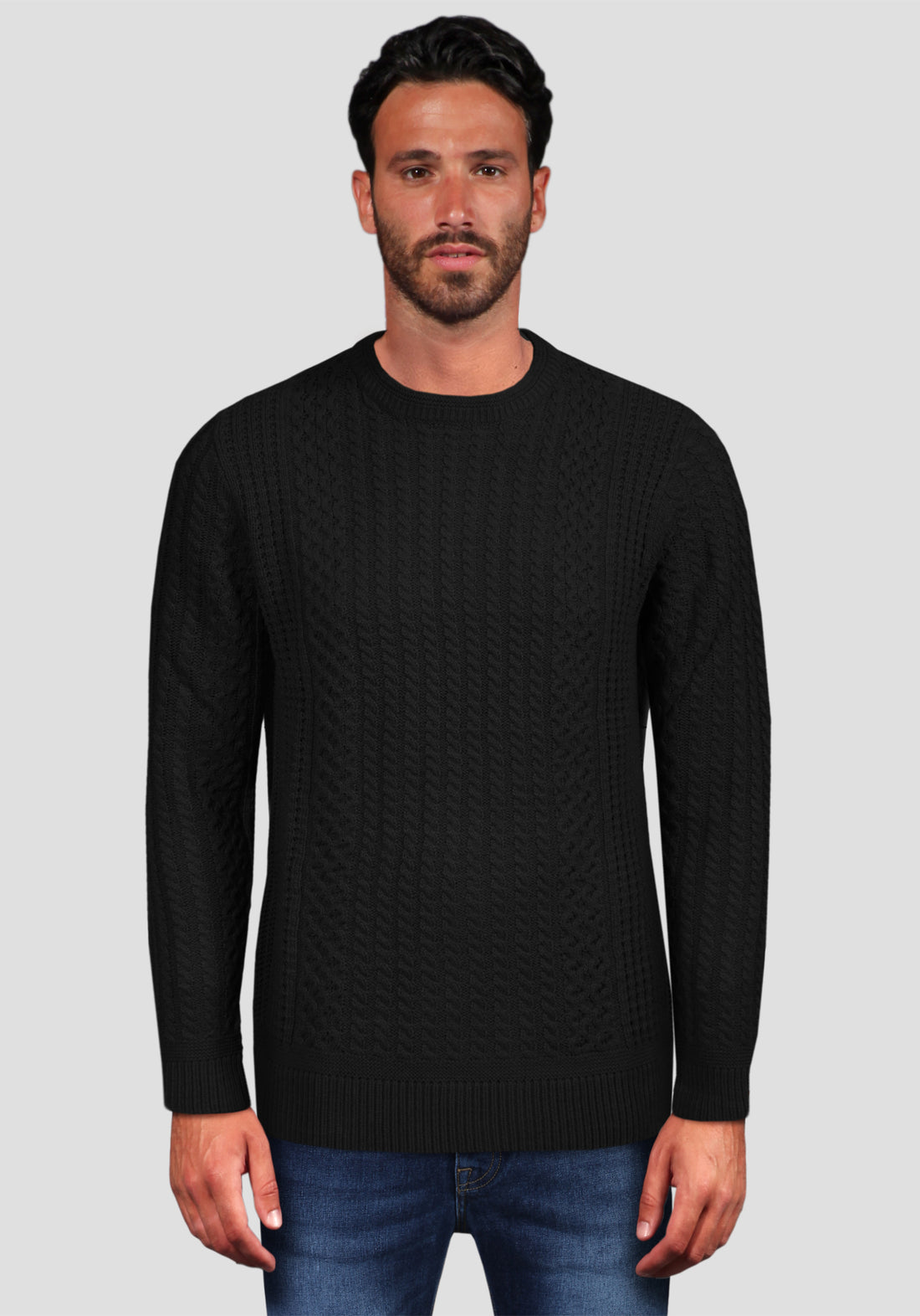 Cable knit crew neck sweater - Black