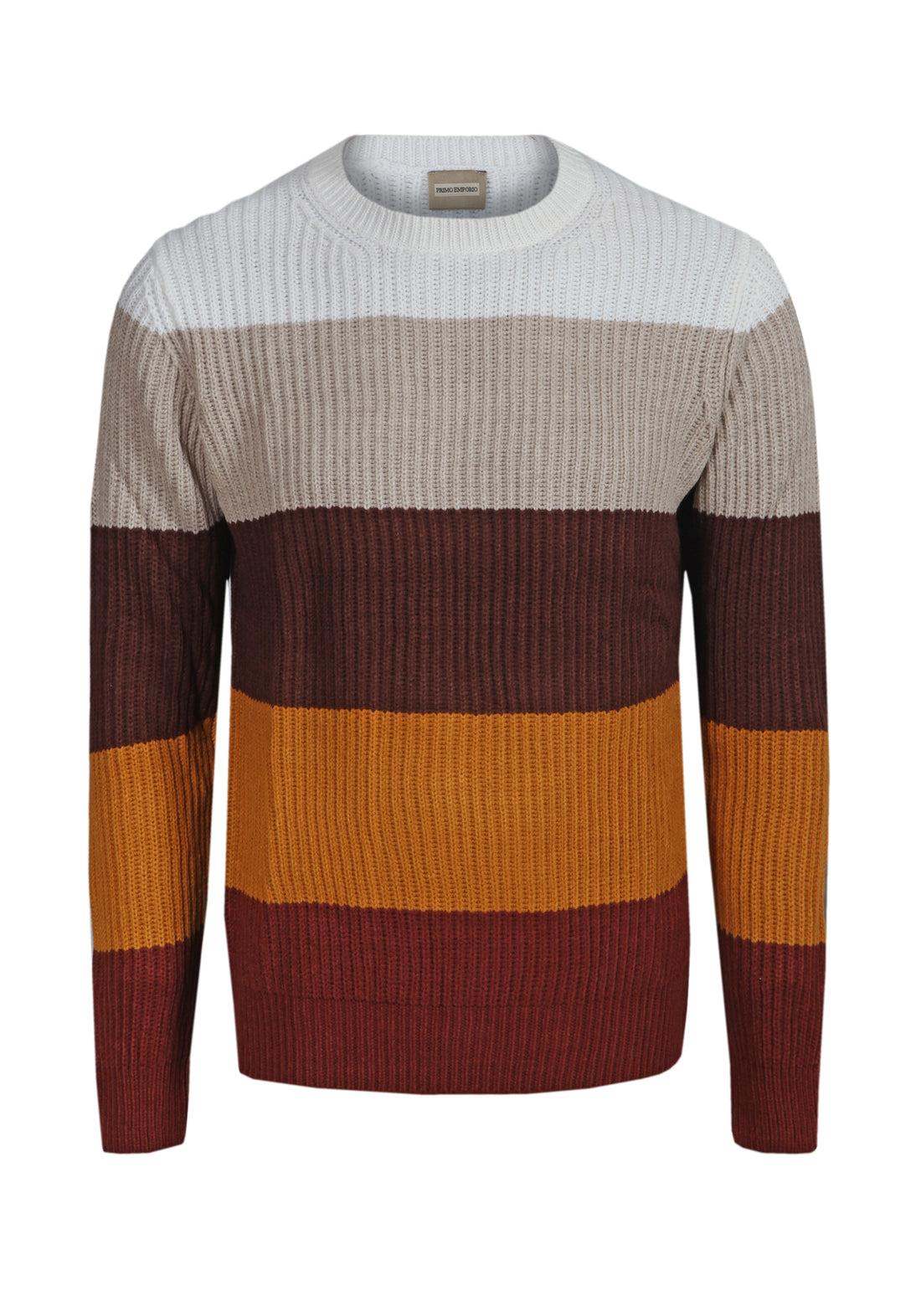 Wool sweater with horizontal bands - White