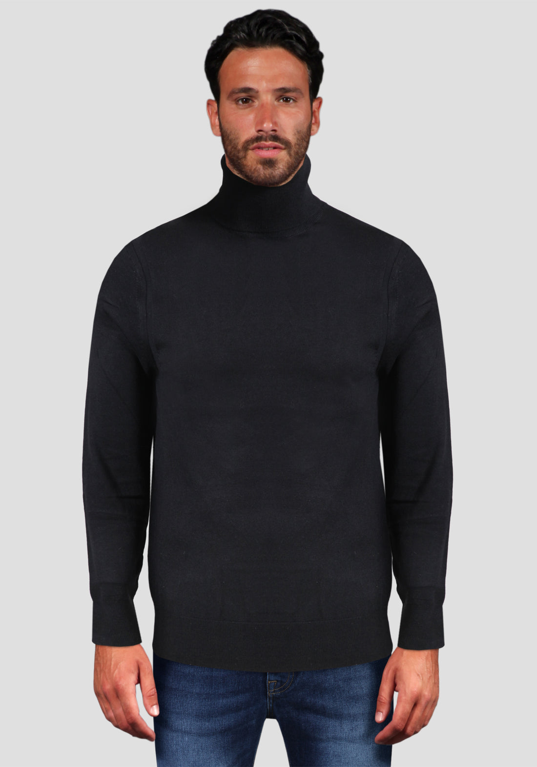 High Neck Sweater in Viscose Wool -Black-