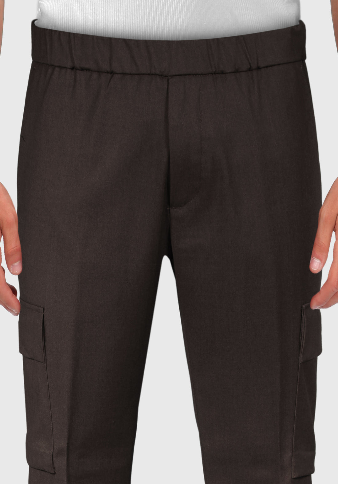 Cool wool trousers with large side pockets - Tobacco