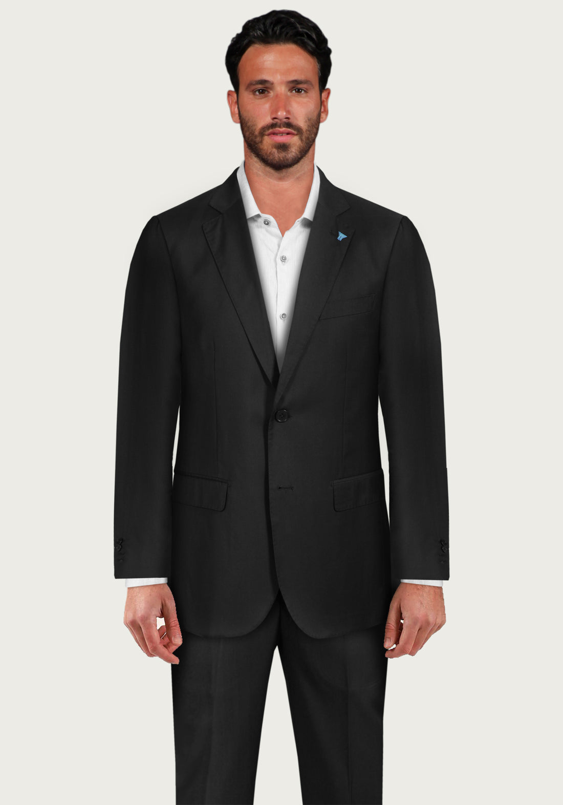 Single-breasted two-button cotton suit -Black-