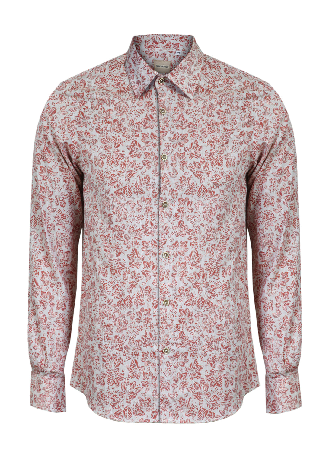 Slim Fit Linen &amp; Cotton Shirt with Red Flower Print