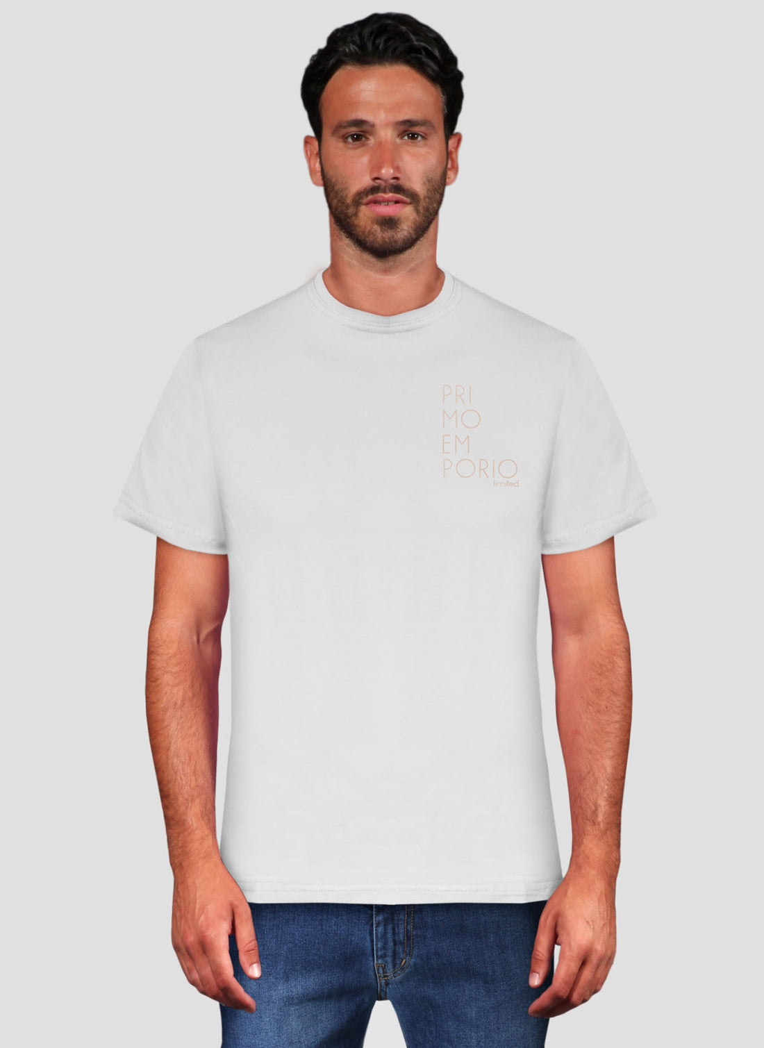 Elastic T-Shirt with Primo Emporio Chest Print - White
