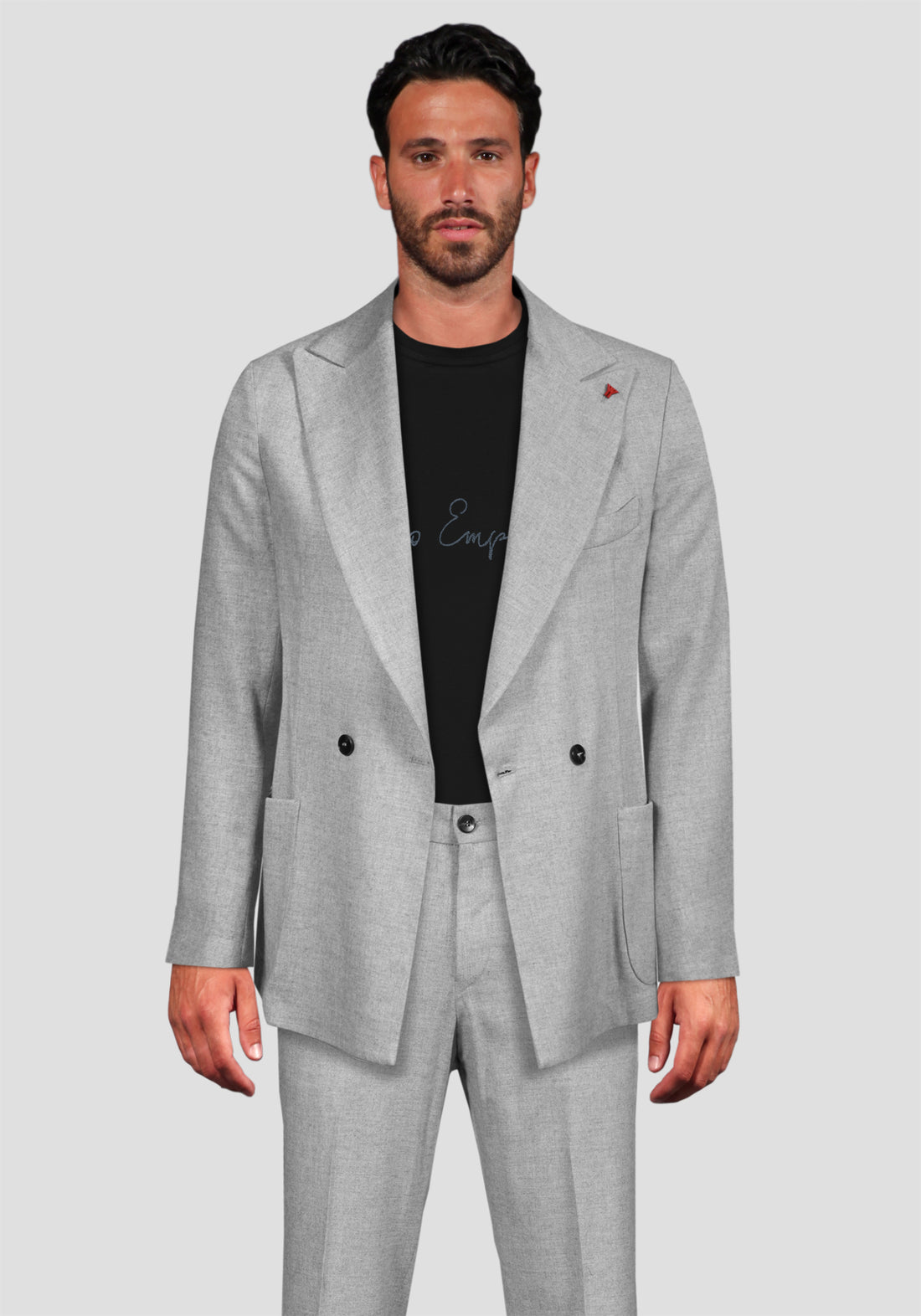 Double-breasted suit in wool fabric - Grey