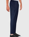 Half-breasted trousers dress with side elastics - Navy Blue