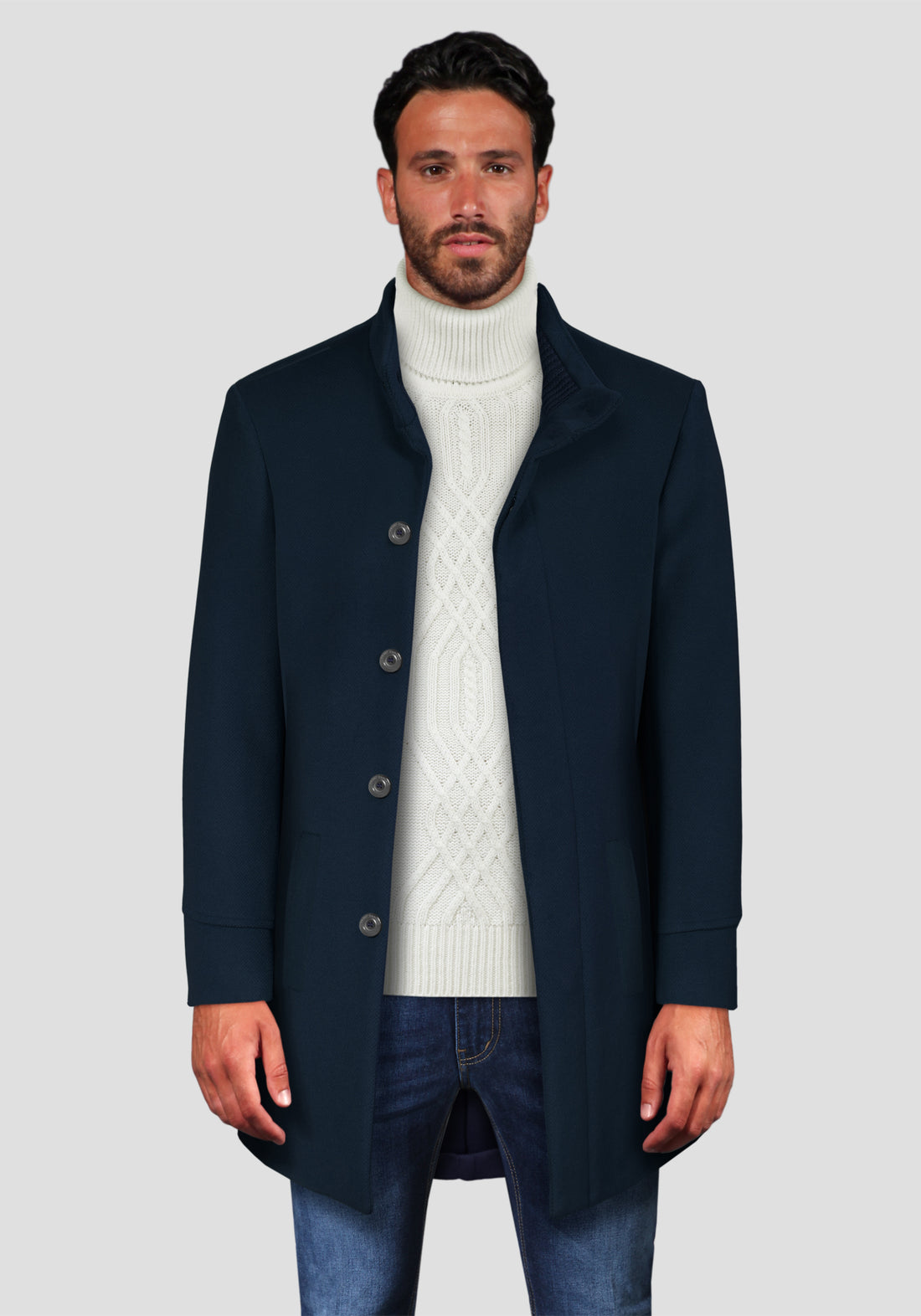 Korean coat with inner collar in wool - Blue