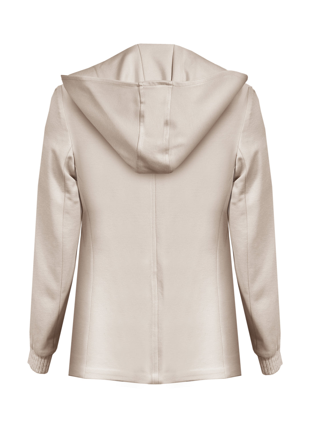 Hooded Jacket with Knitted Cuff - Beige