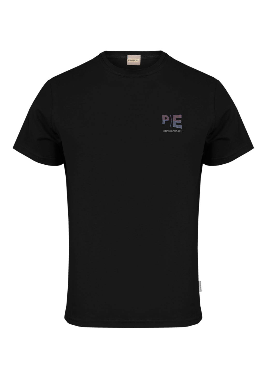 Half Sleeve Elastic T-Shirt with Print - Black -