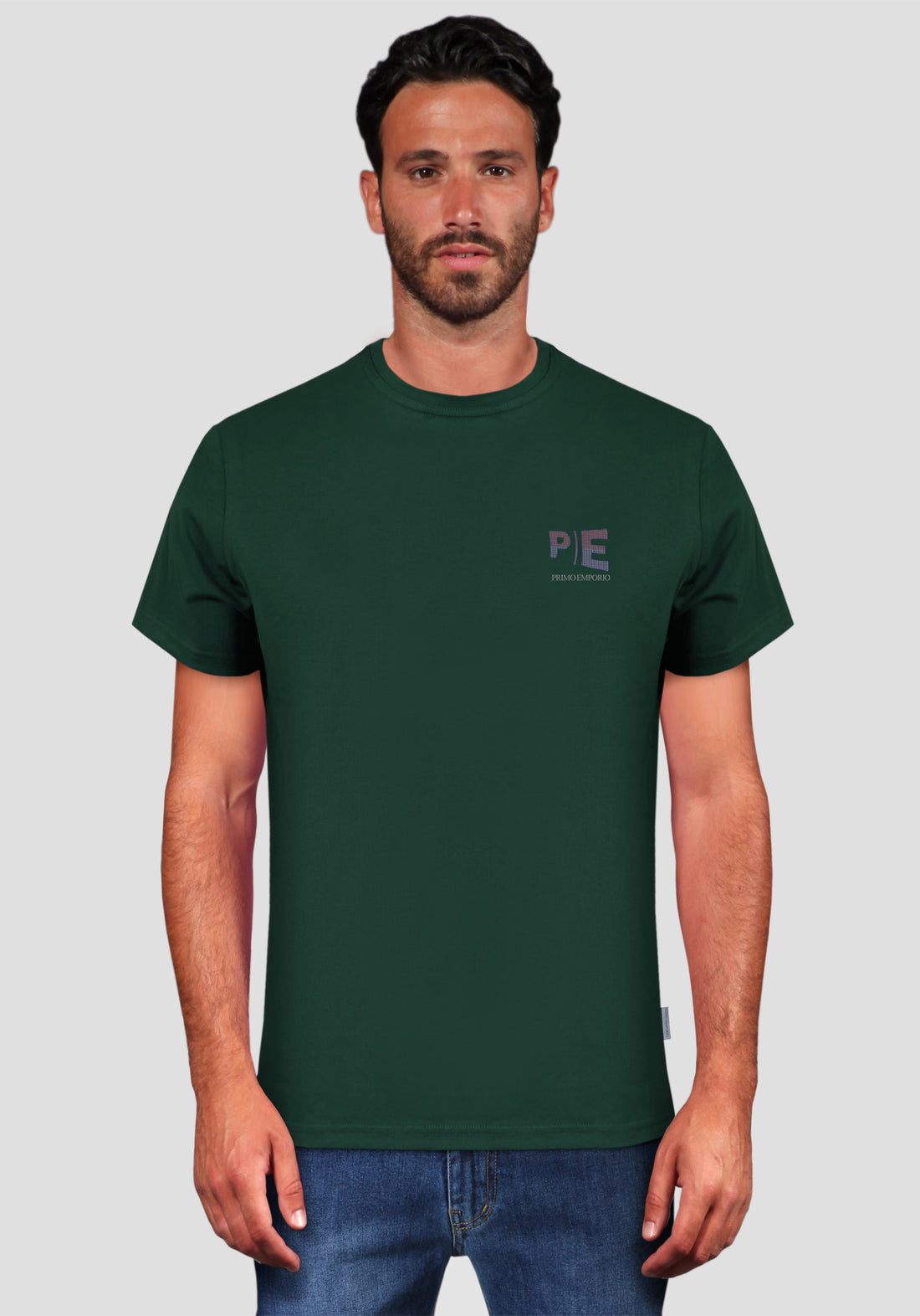 Half Sleeve Elastic T-Shirt with Print - Green -