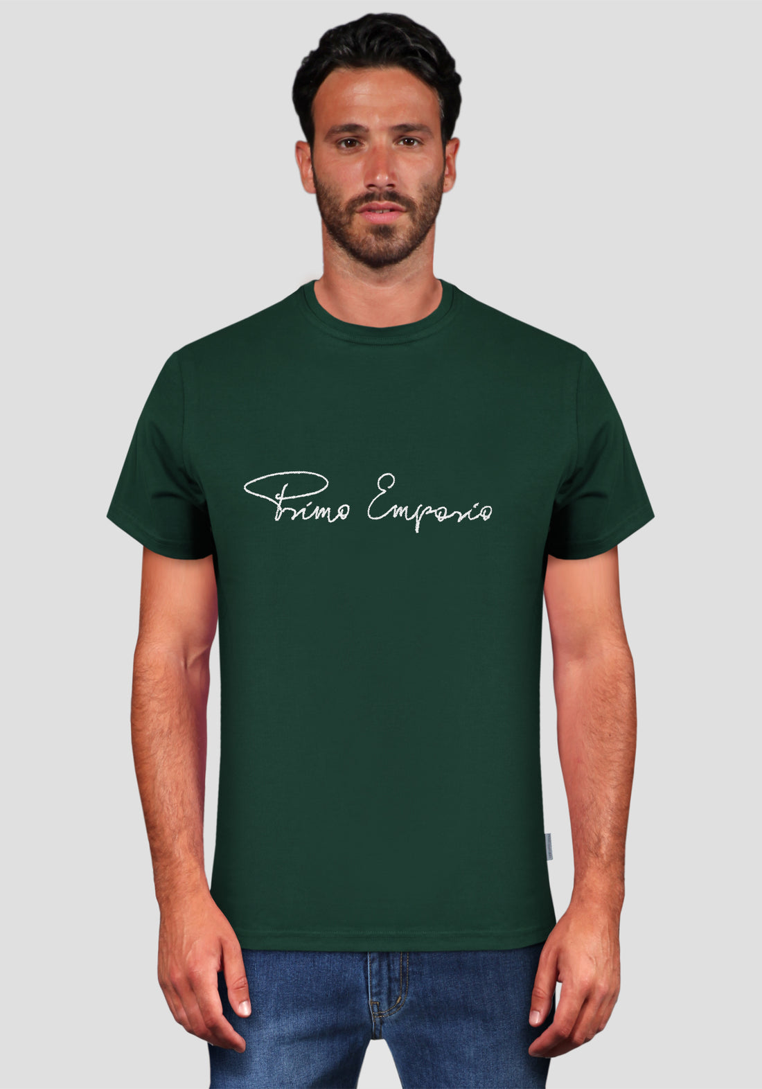 Half Sleeve Elastic T-Shirt with Print - Green -