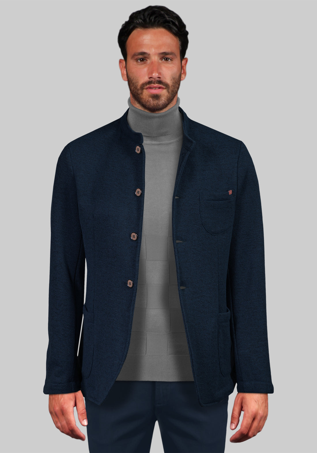 Mandarin collar wool jacket - Blue