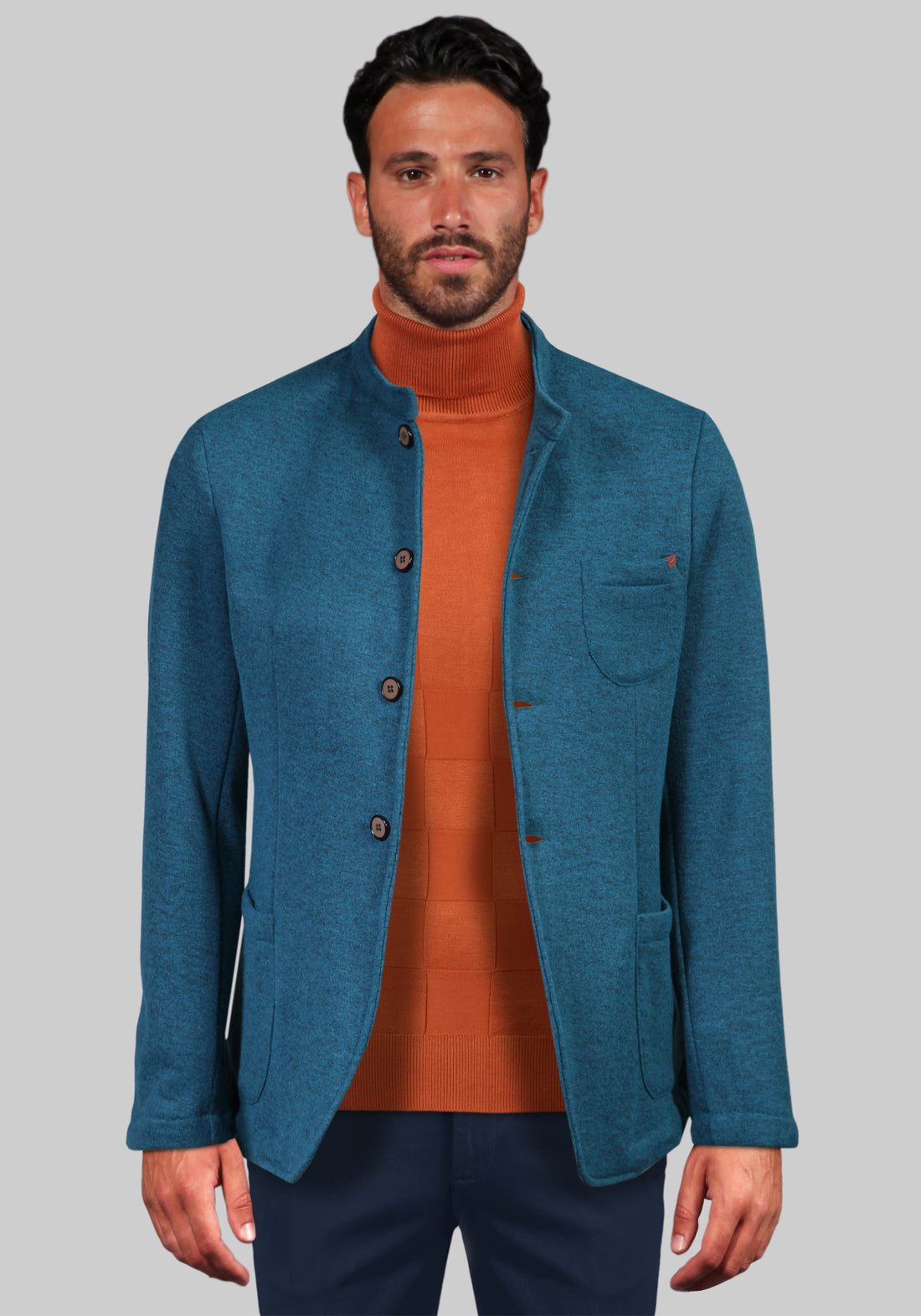 Korean collar jacket in wool - teal