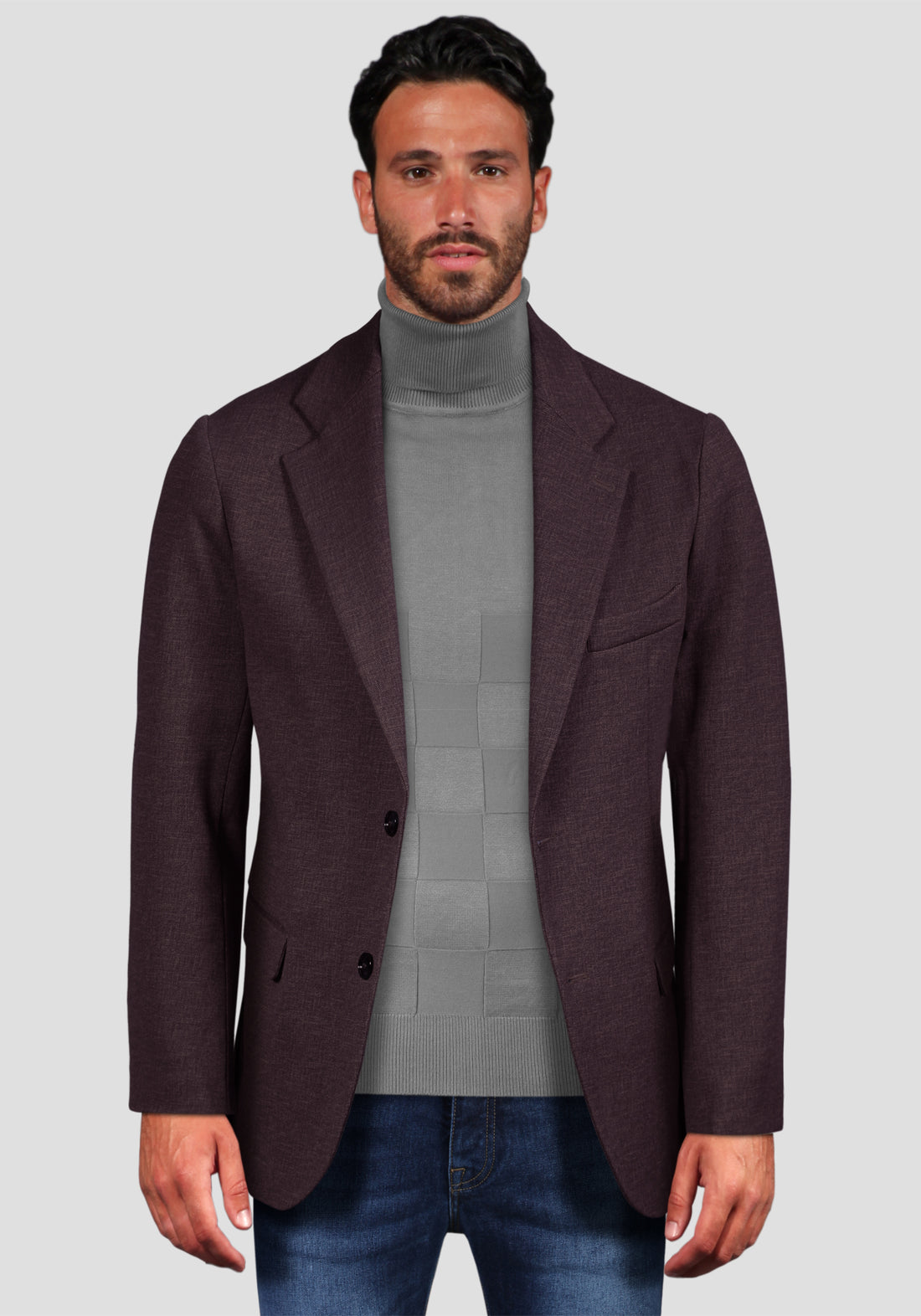 Two-button jacket in elastic fabric - Bordeaux