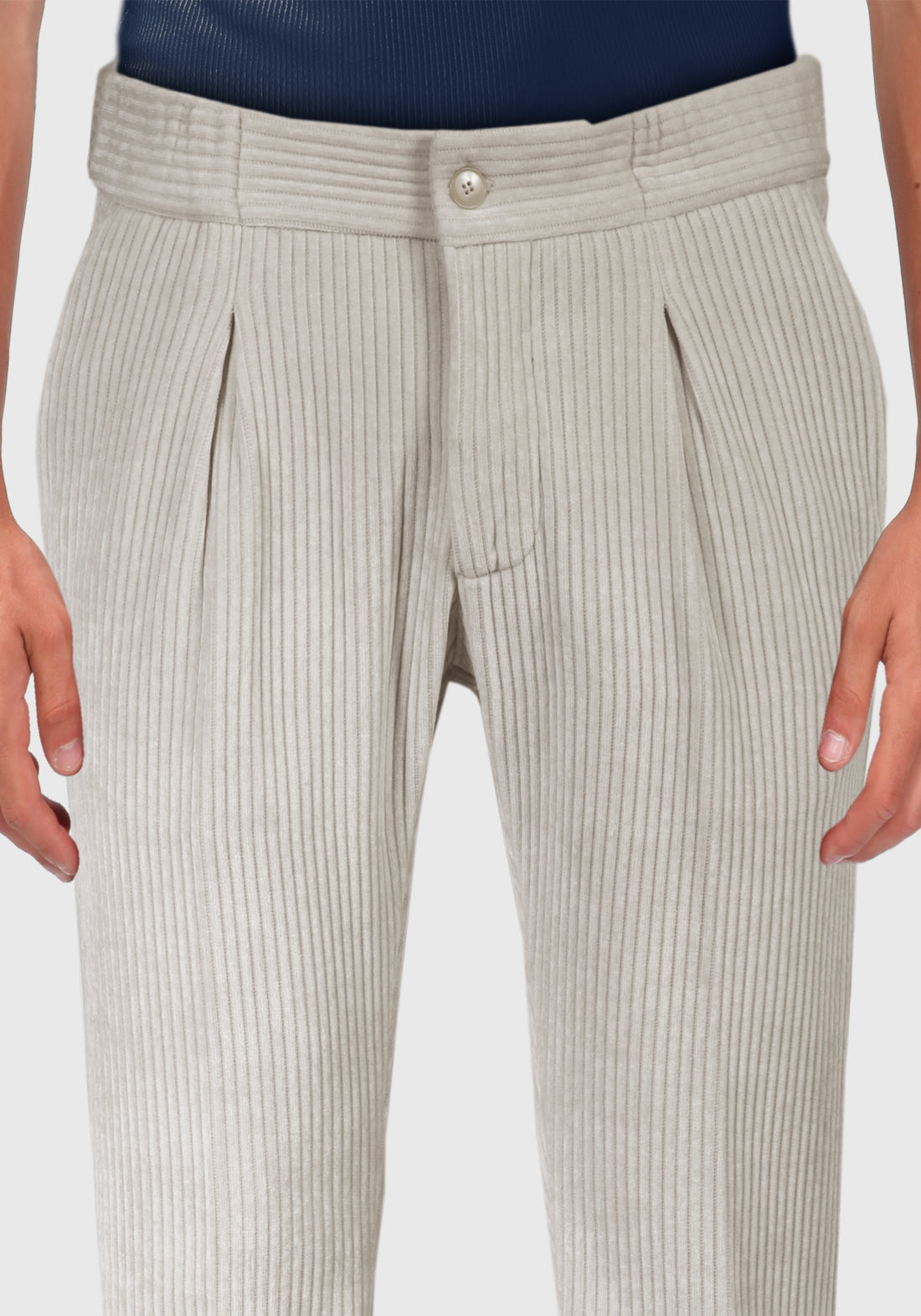 Trousers with side elastic in velvet fabric - Beige
