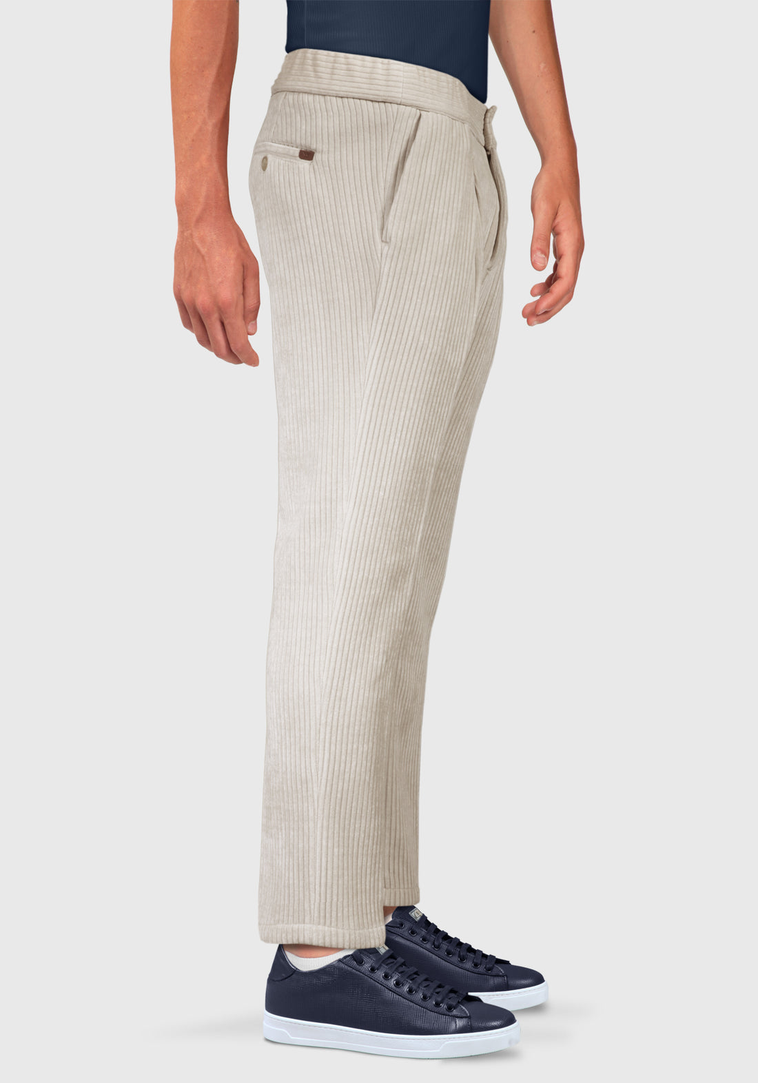 Trousers with side elastic in velvet fabric - Beige