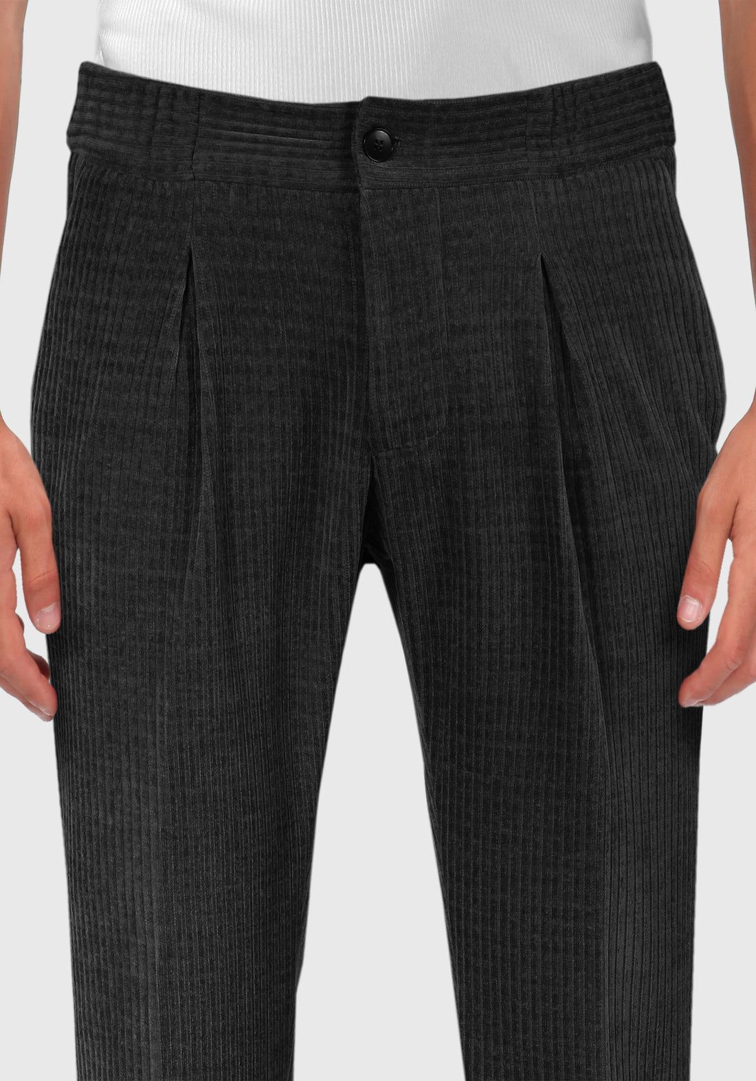 Pantalone con elastico laterale tessuto in Velluto  - Nero