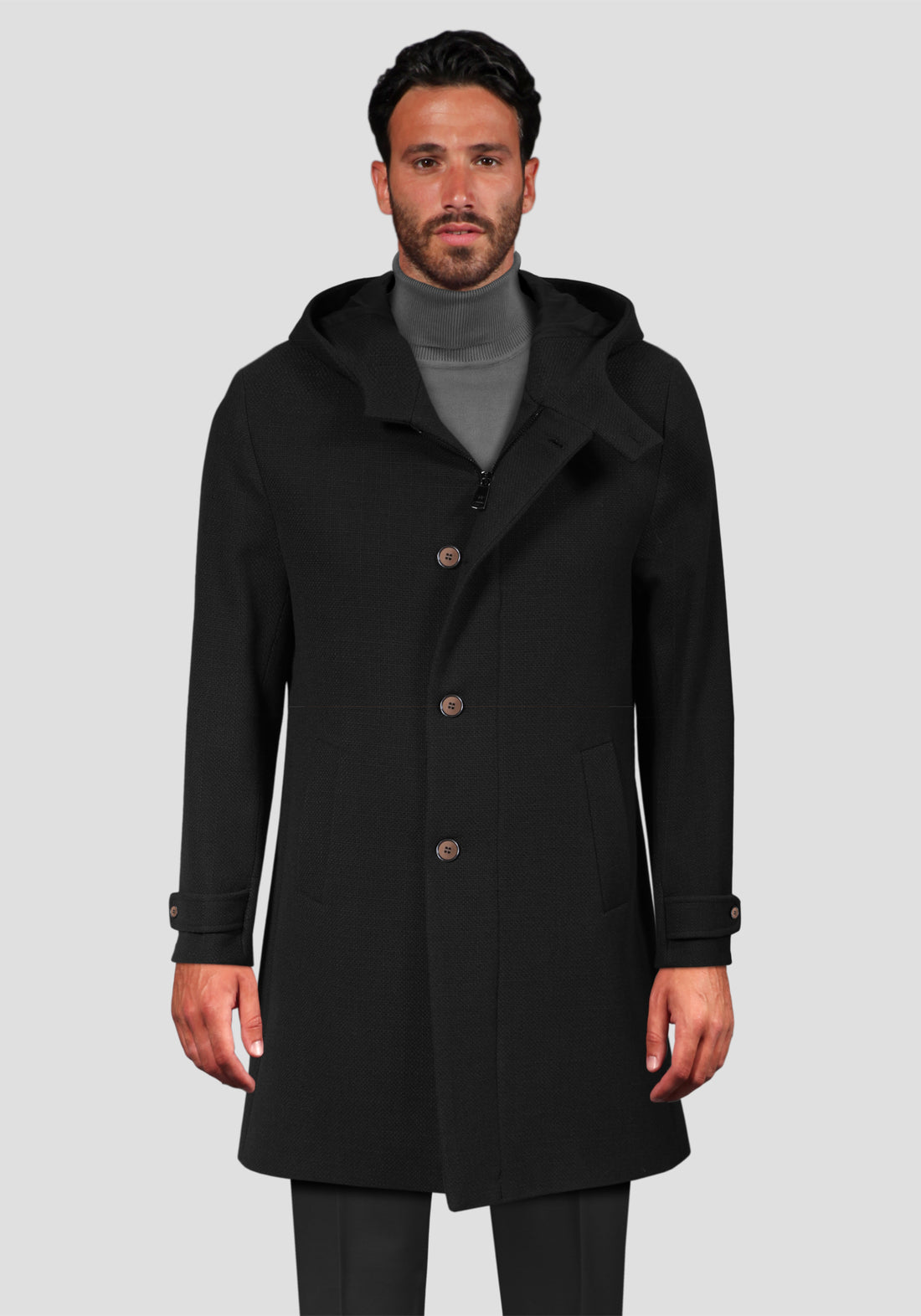 Coat with Hood - Black -