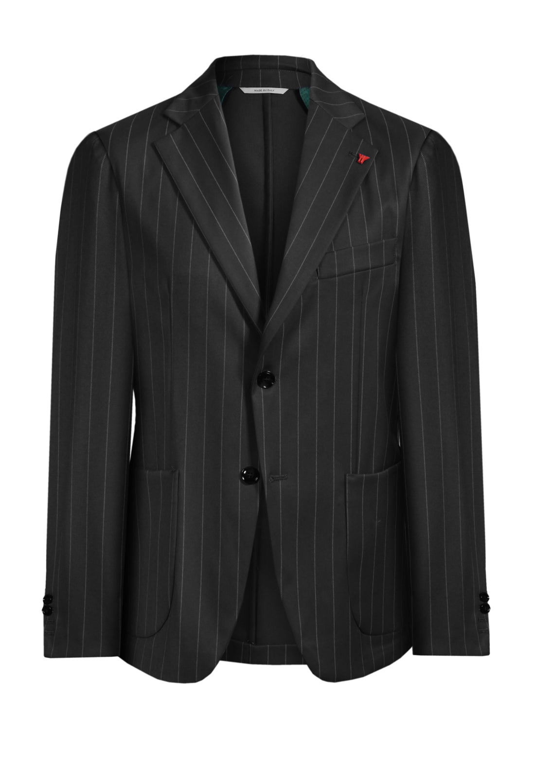 Single-breasted jacket with two buttons in striped fabric -Black-