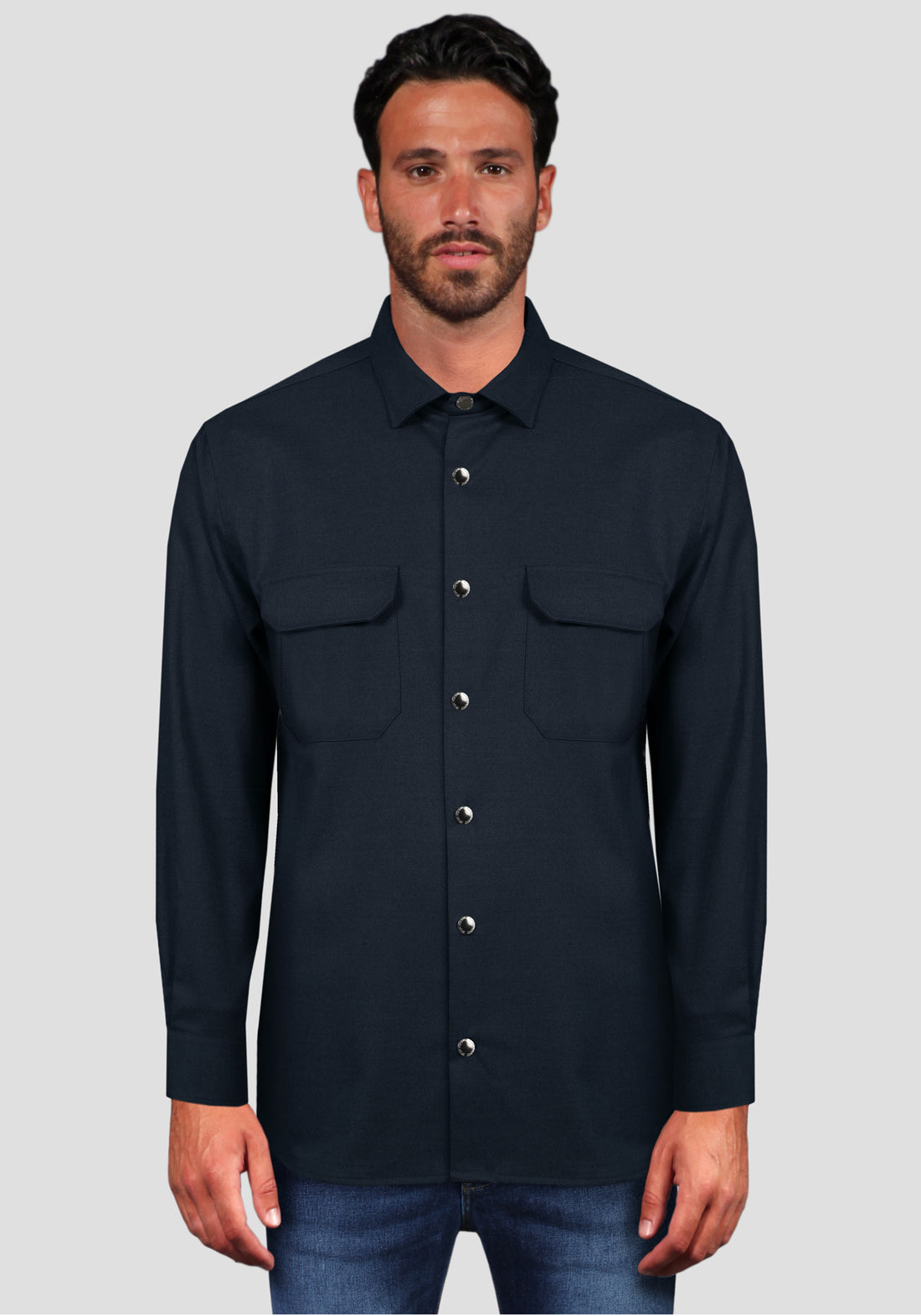 Shirt with snap buttons -Blue-