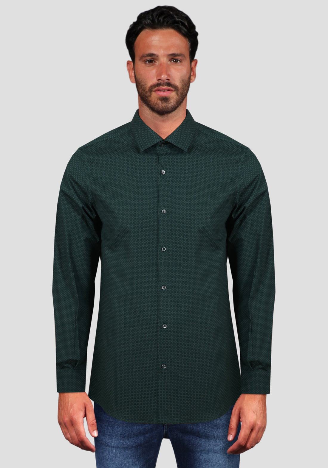 Green Micro Patterned Shirt
