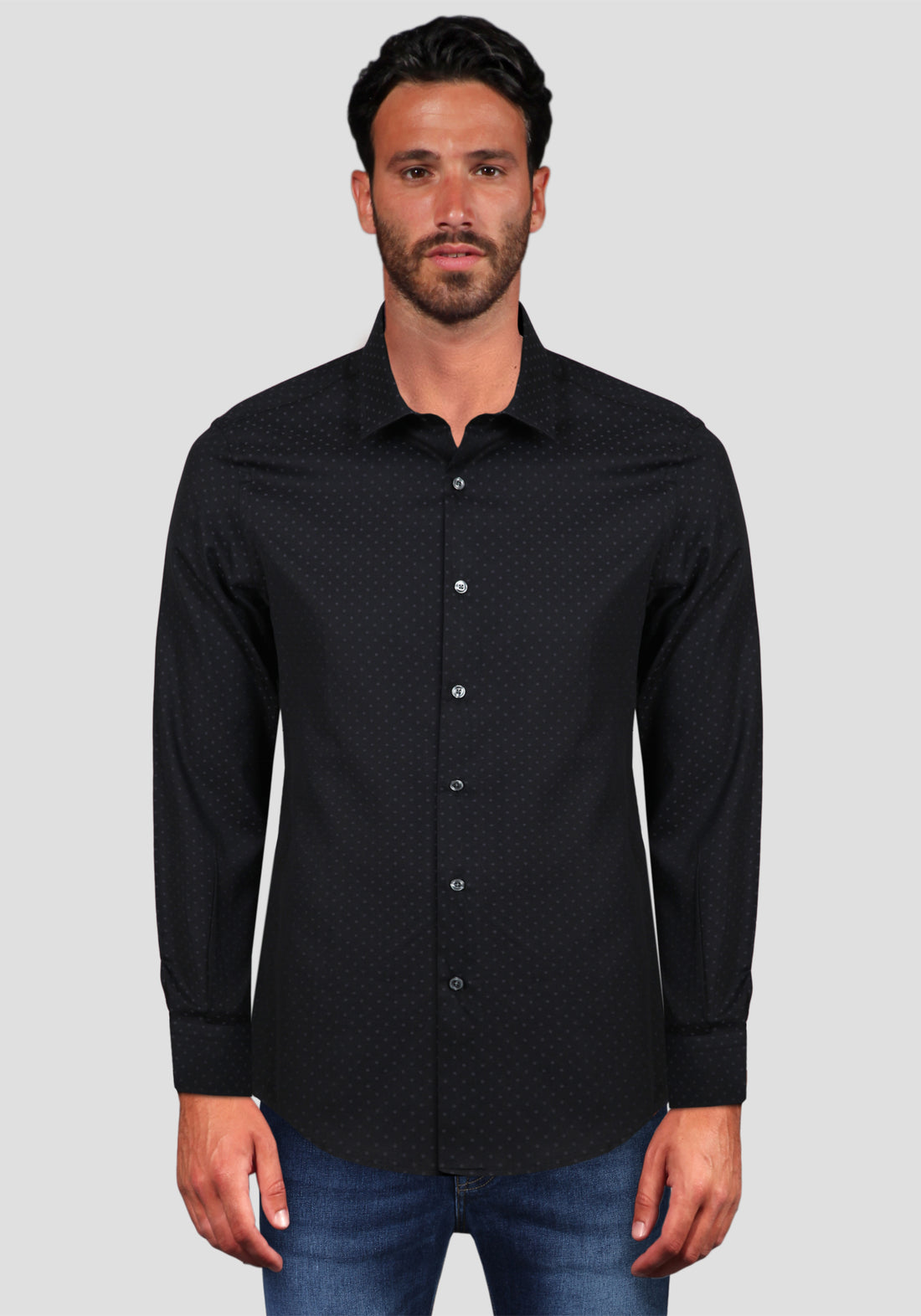 Polka dot print shirt -Black-